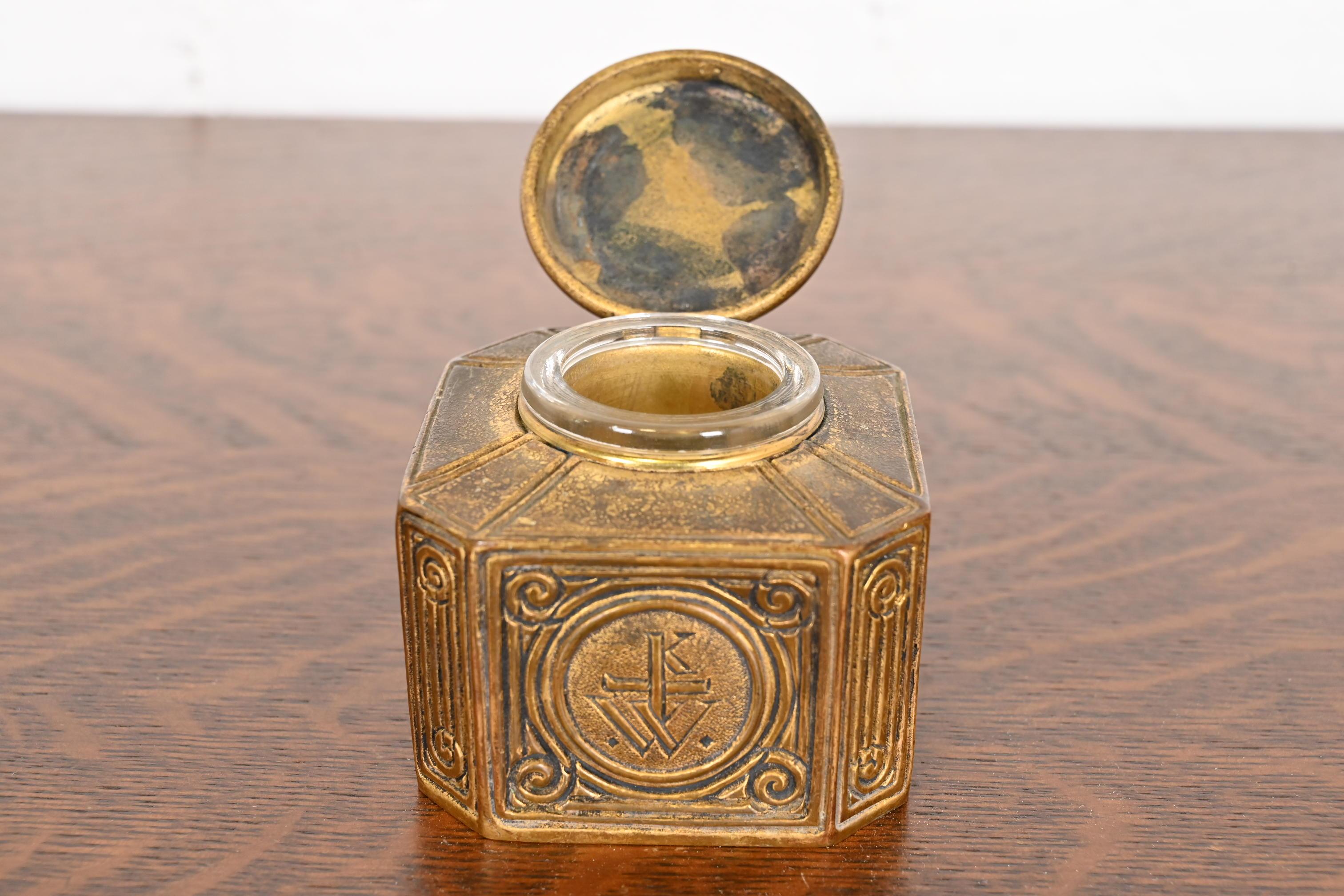Tiffany Studios New York Bookmark Pattern Bronze Doré Inkwell 2