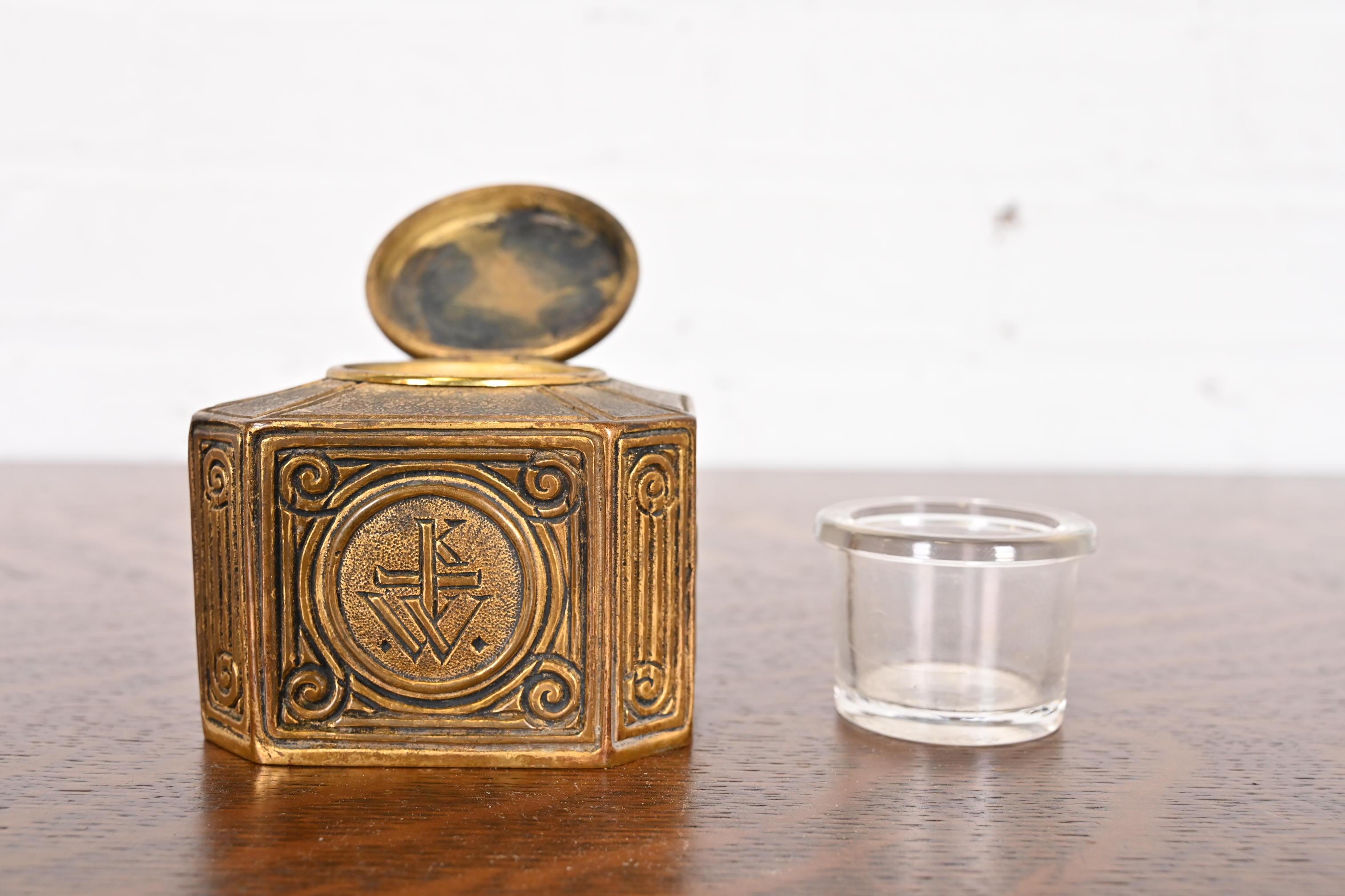 Tiffany Studios New York Bookmark Pattern Bronze Doré Inkwell 3