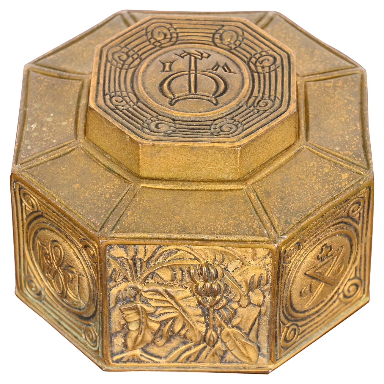 Tiffany Studios New York Lesezeichen Muster Bronze Doré Tintenfass im Angebot