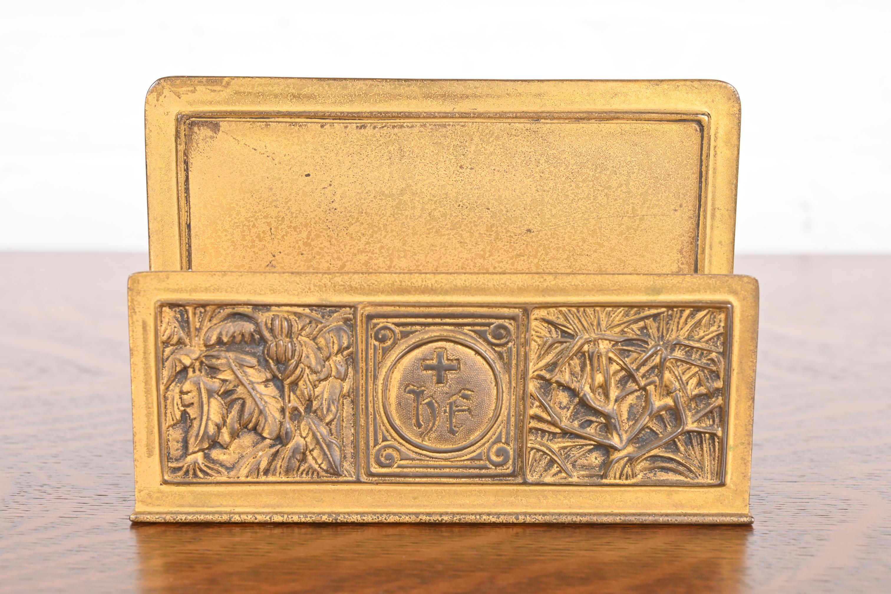 Tiffany Studios New York Bookmark Pattern Bronze Doré Letter Rack For Sale 5
