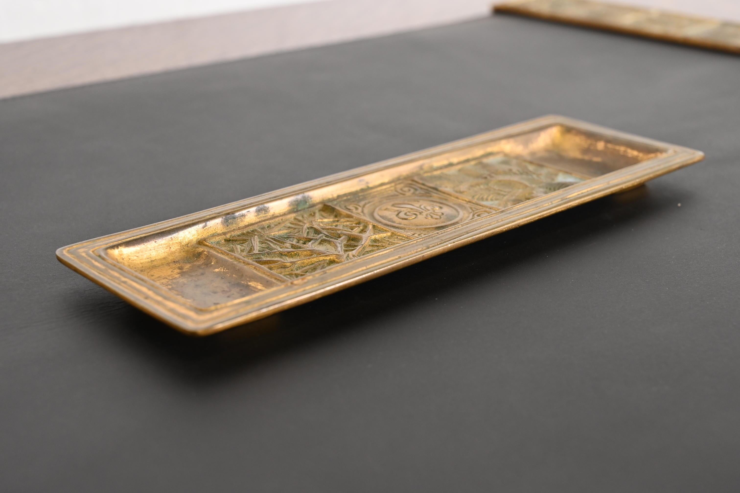 20th Century Tiffany Studios New York Bookmark Pattern Bronze Doré Pen Tray For Sale