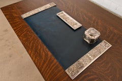Tiffany Studios New York Bookmark Pattern Silver Gilt Bronze 3-Piece Desk Set