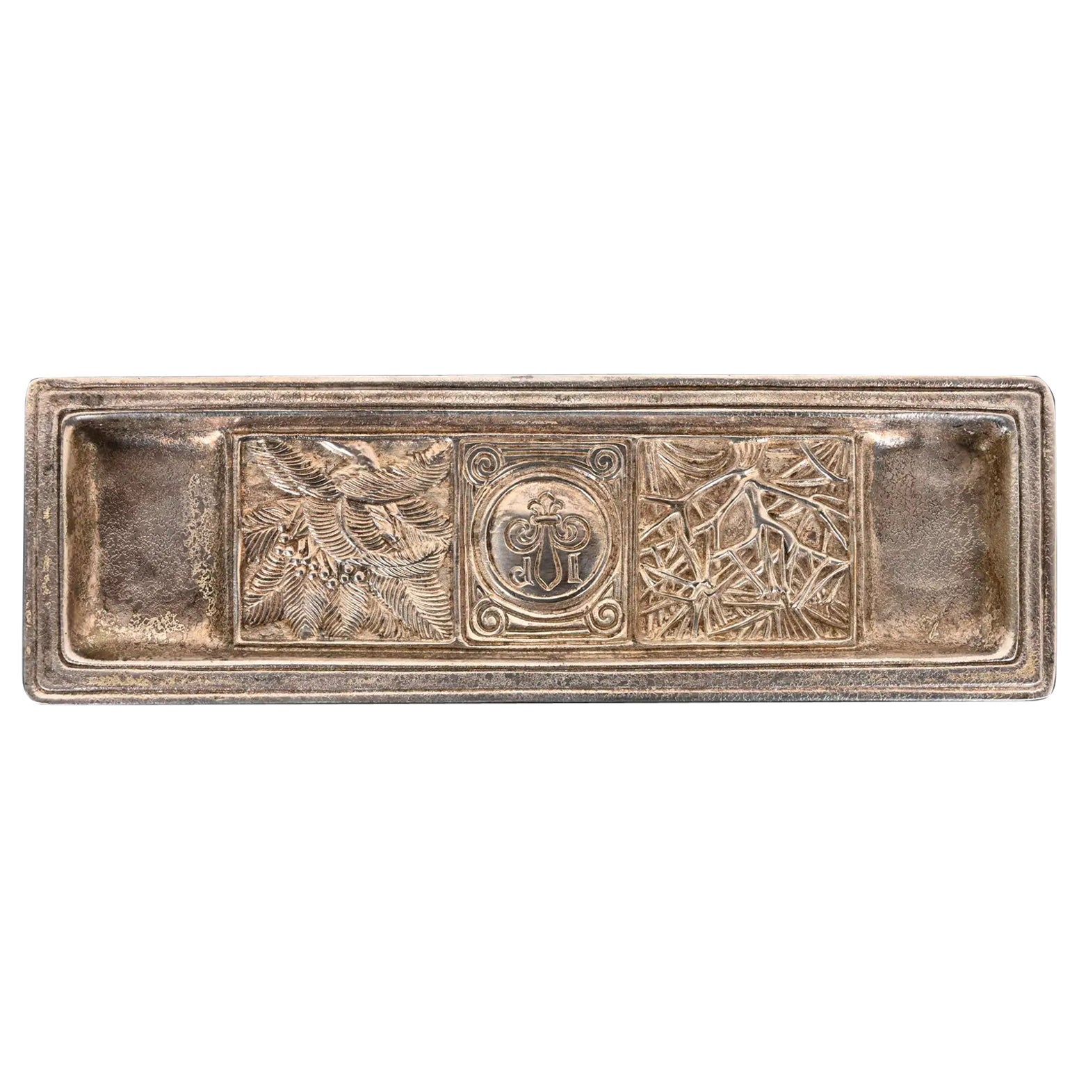 Tiffany Studios New York Bookmark Pattern Silver Gilt Bronze Pen Tray