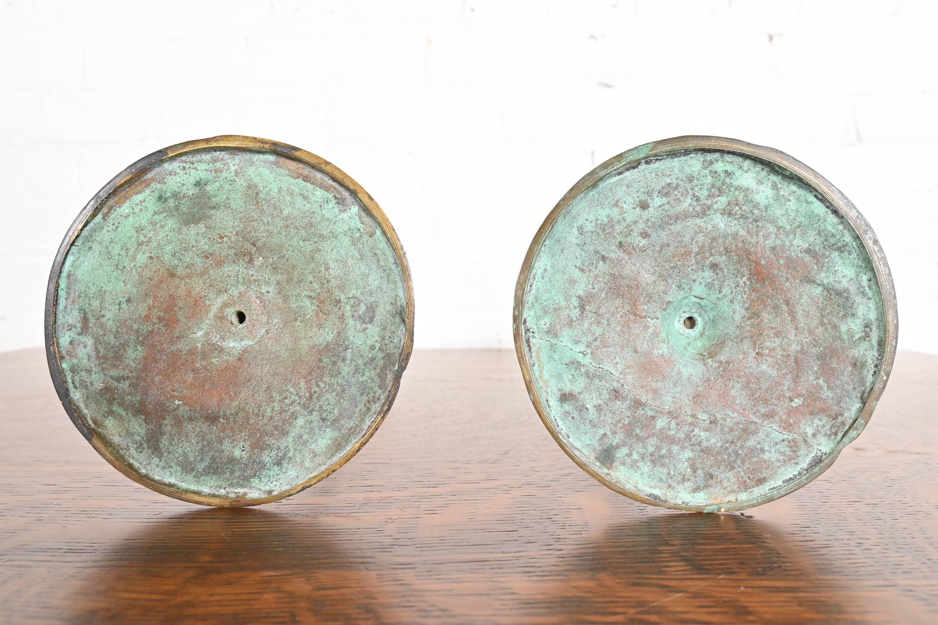 Puddle-Kerzenständer aus Bronze und grünem Favrile-Glas, Tiffany Studios, New York im Angebot 5