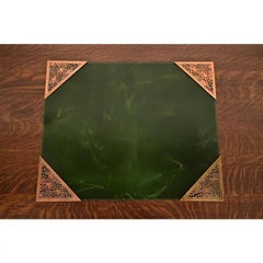Tiffany Studios New York Bronze Blotter Corners With Leather Desk Blotter