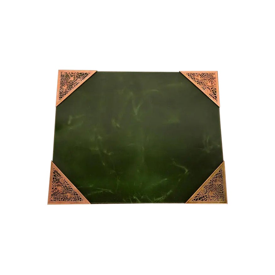 Tiffany Studios New York Bronze Blotter Corners With Leather Desk Blotter
