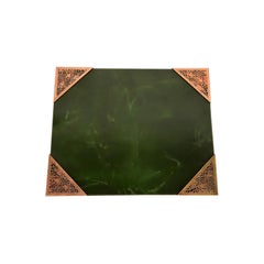 Tiffany Studios New York Bronze Blotter Corners With Leather Desk Blotter