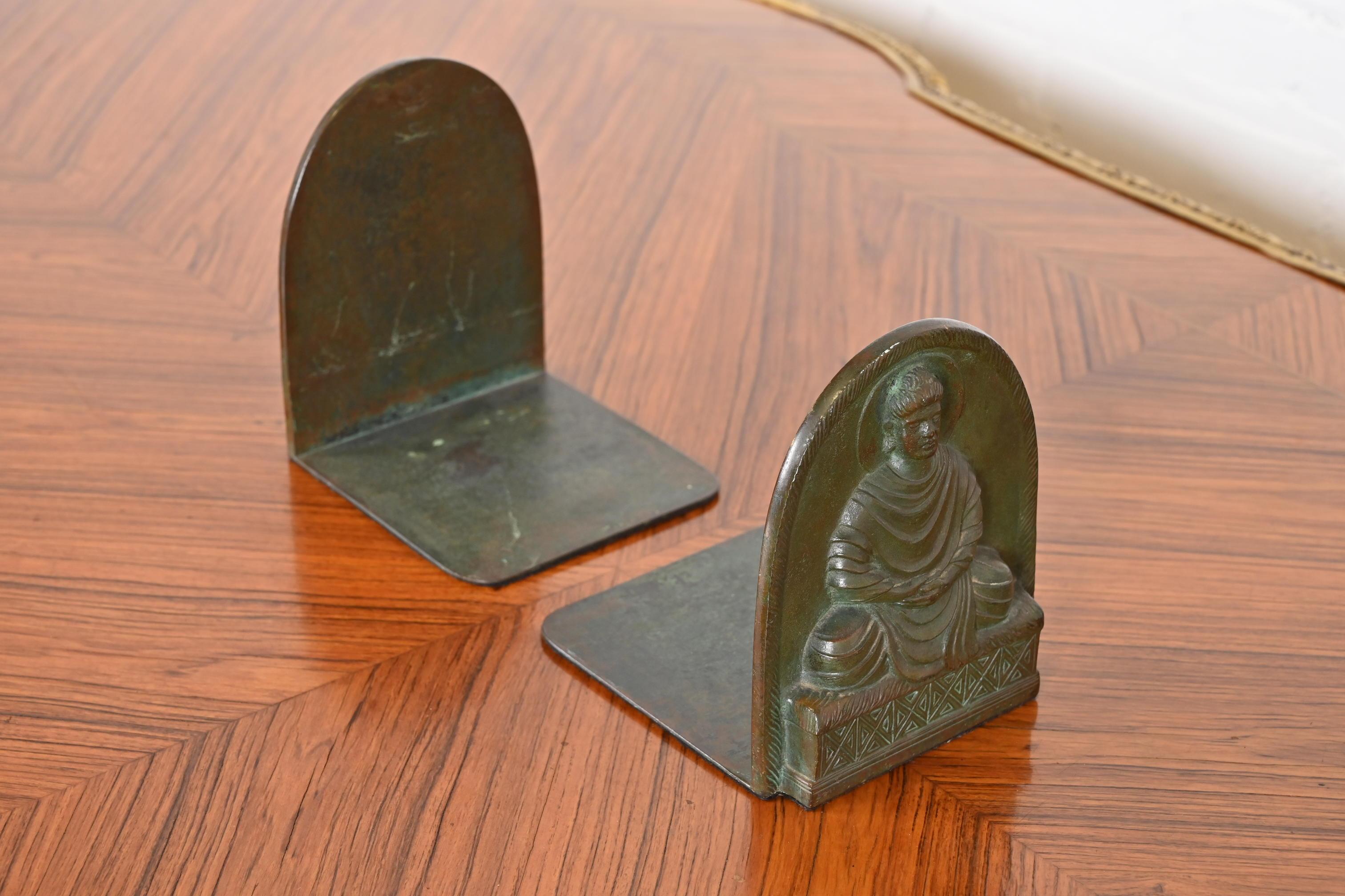 Art Deco Tiffany Studios New York Bronze Buddha Bookends For Sale