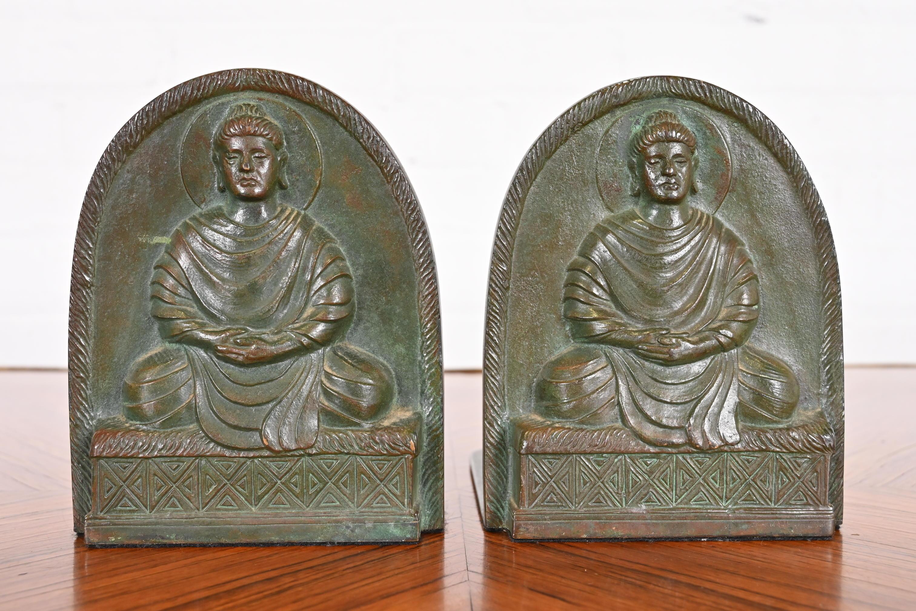 Art déco Serre-livres Bouddha en bronze Tiffany Studios New York en vente