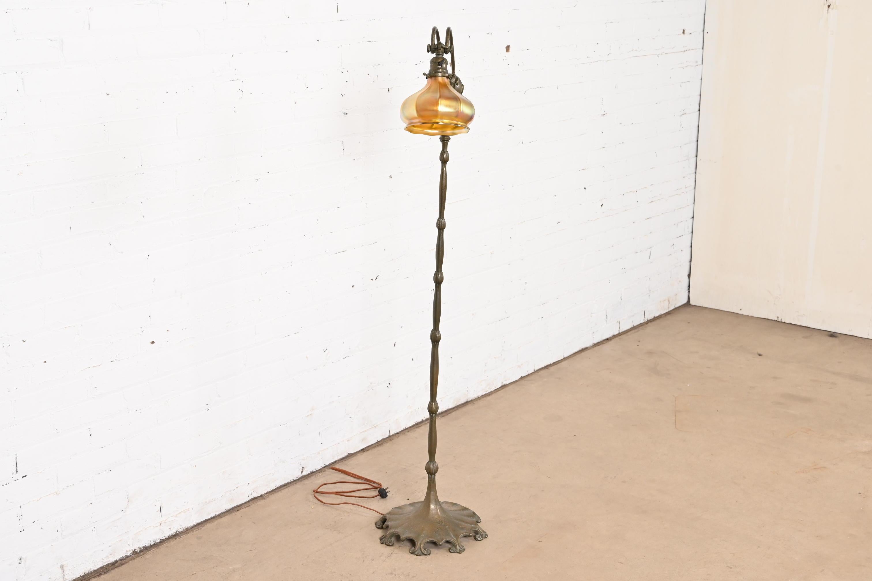 American Tiffany Studios New York Bronze Counterbalance Floor Lamp, Circa 1910