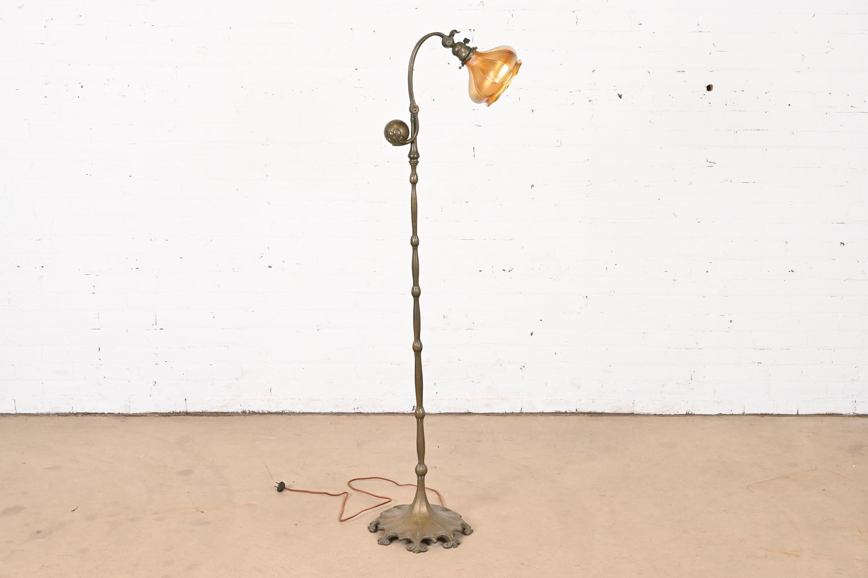20th Century Tiffany Studios New York Bronze Counterbalance Floor Lamp, Circa 1910