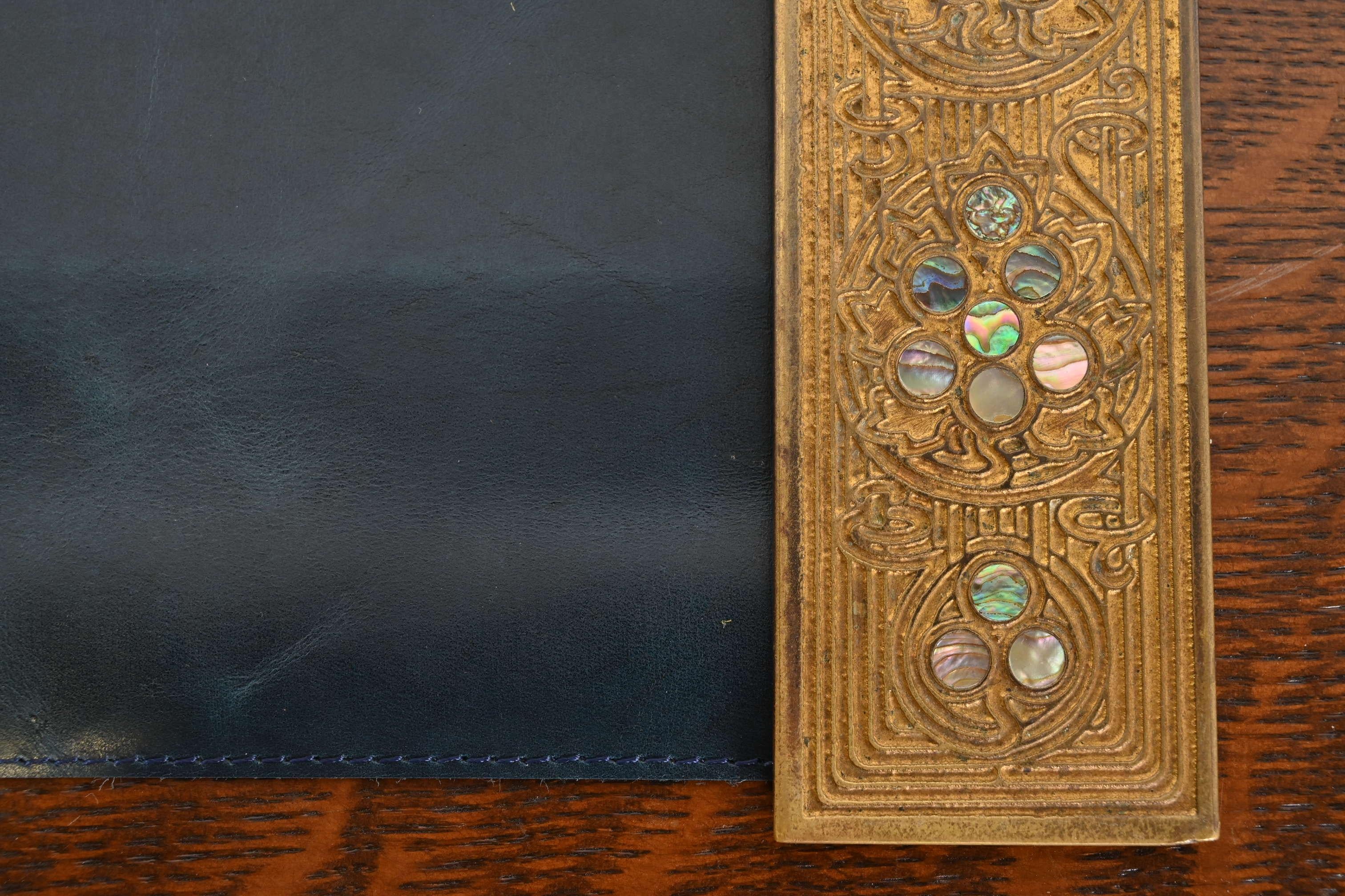 Tiffany Studios New York Bronze Doré and Abalone Blotter Ends For Sale 1