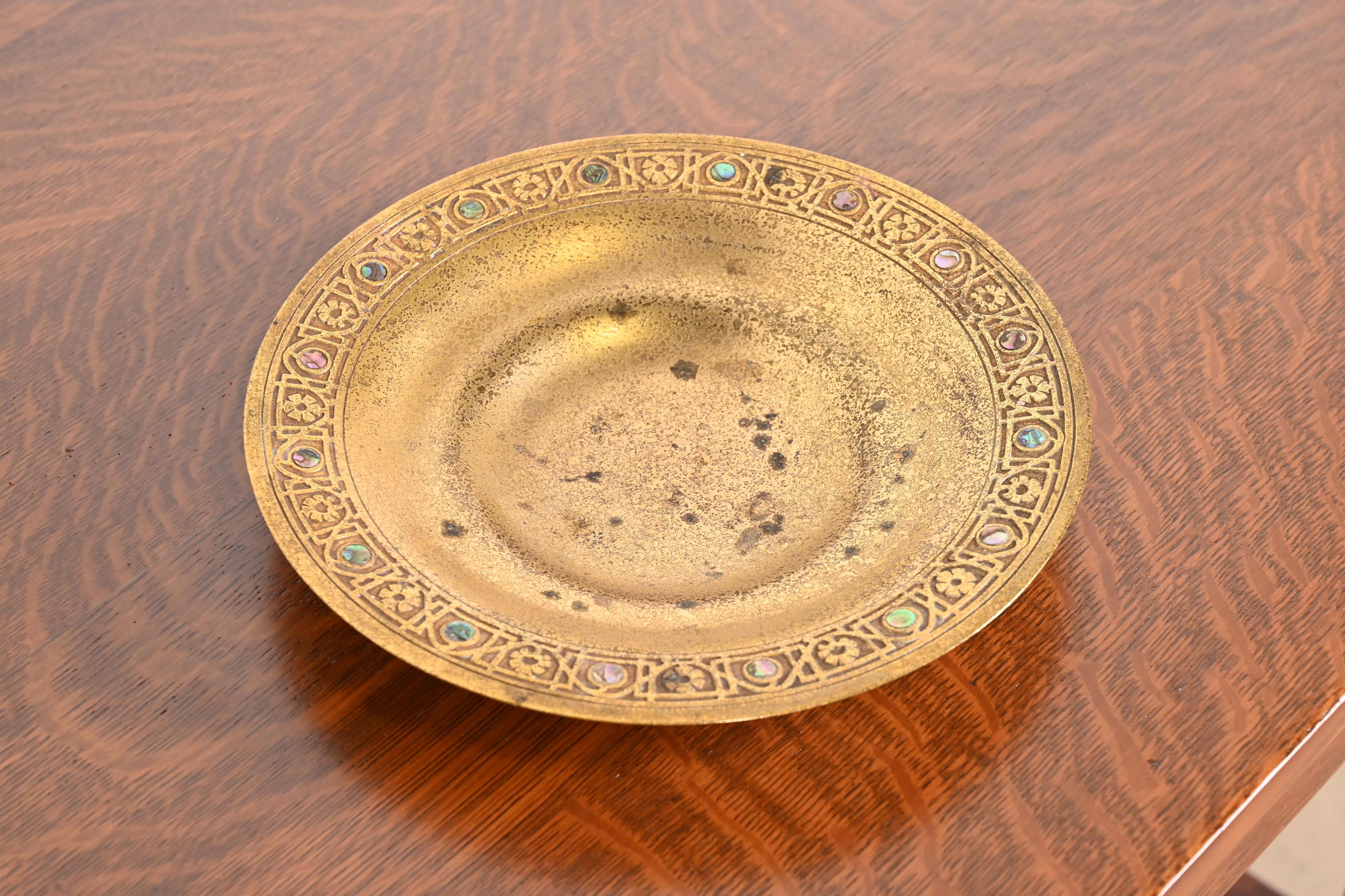 Tiffany Studios New York Bronze Doré and Abalone Bowl 3