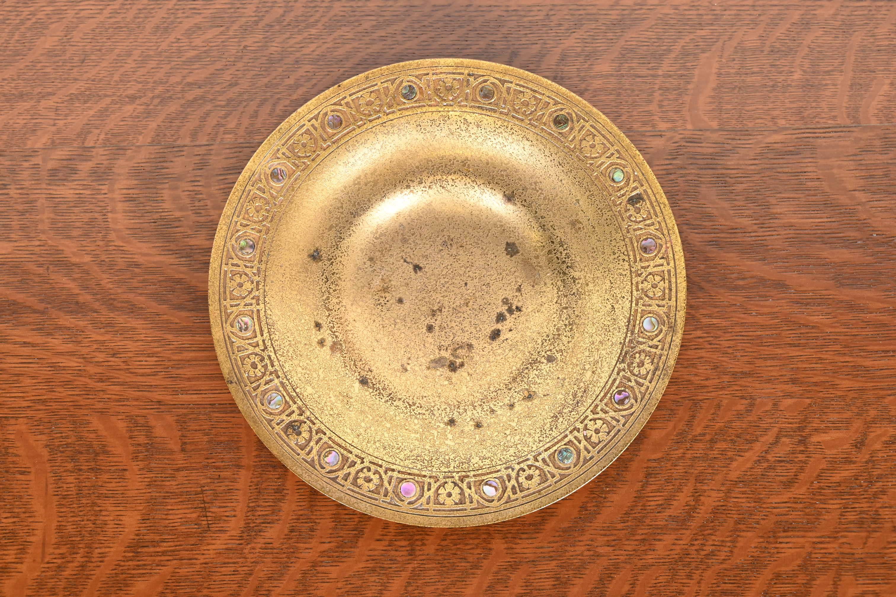 Tiffany Studios New York Bronze Doré and Abalone Bowl For Sale 1