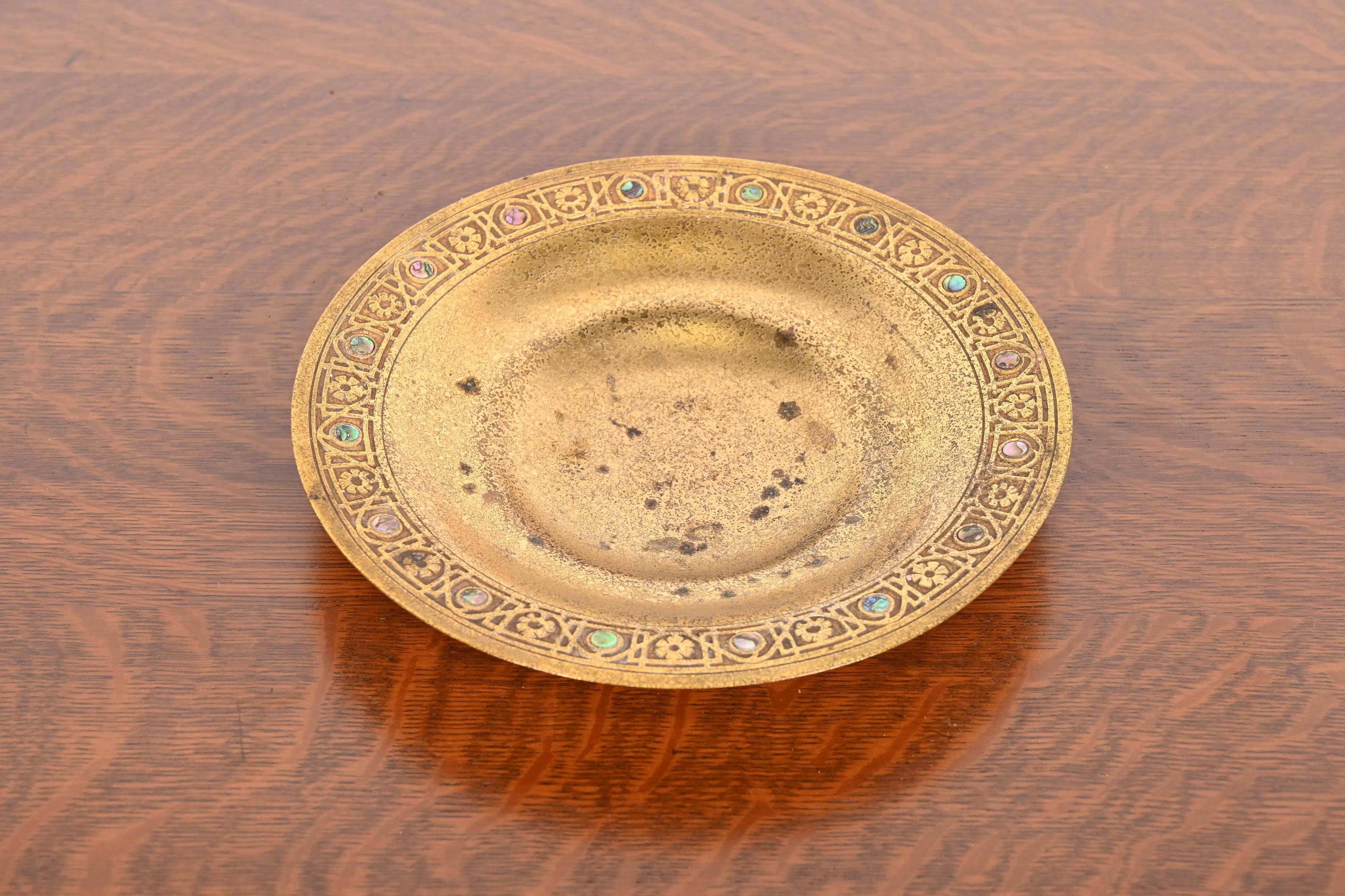 Tiffany Studios New York Bronze Doré and Abalone Bowl For Sale 2