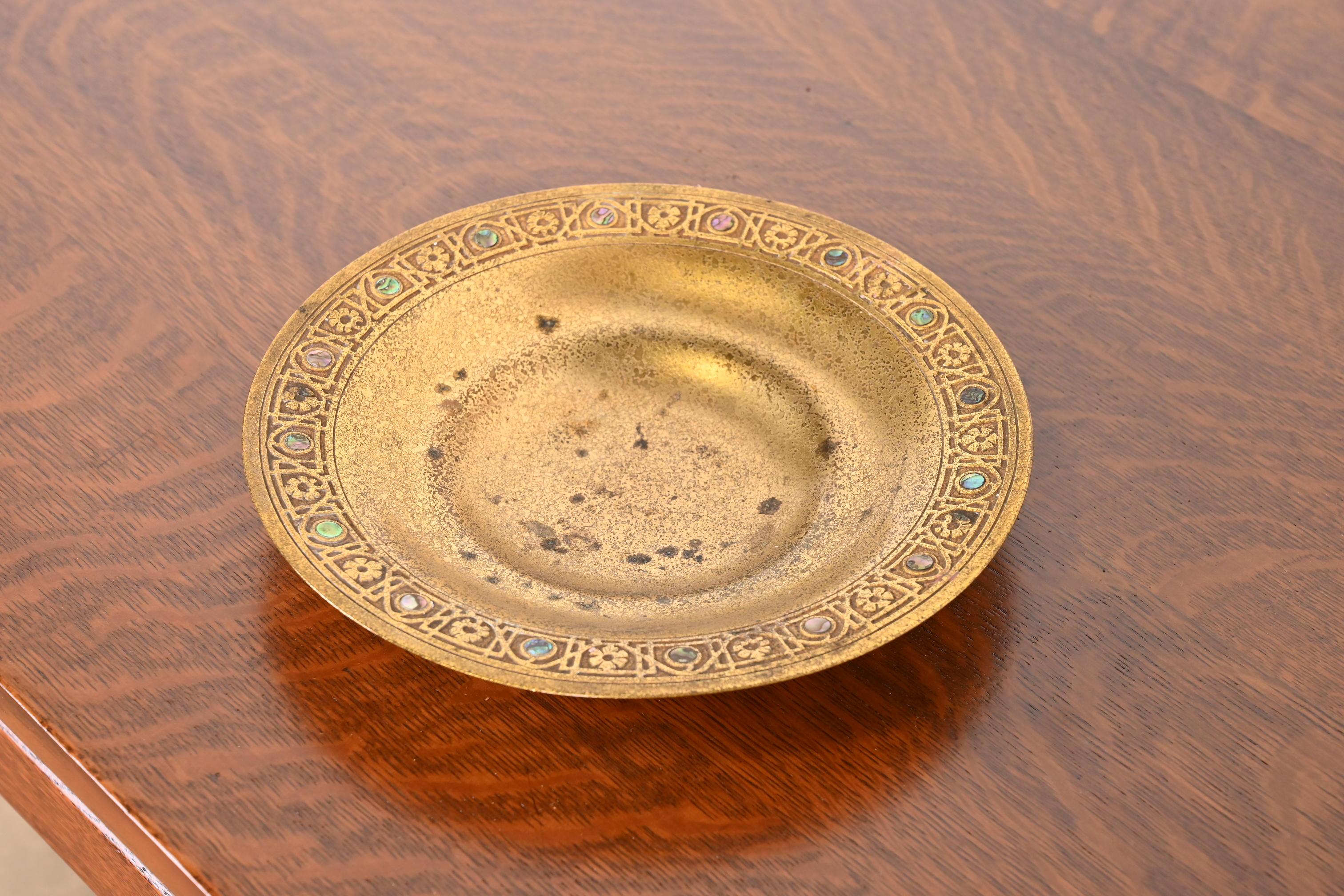 Tiffany Studios New York Bronze Doré and Abalone Bowl 1