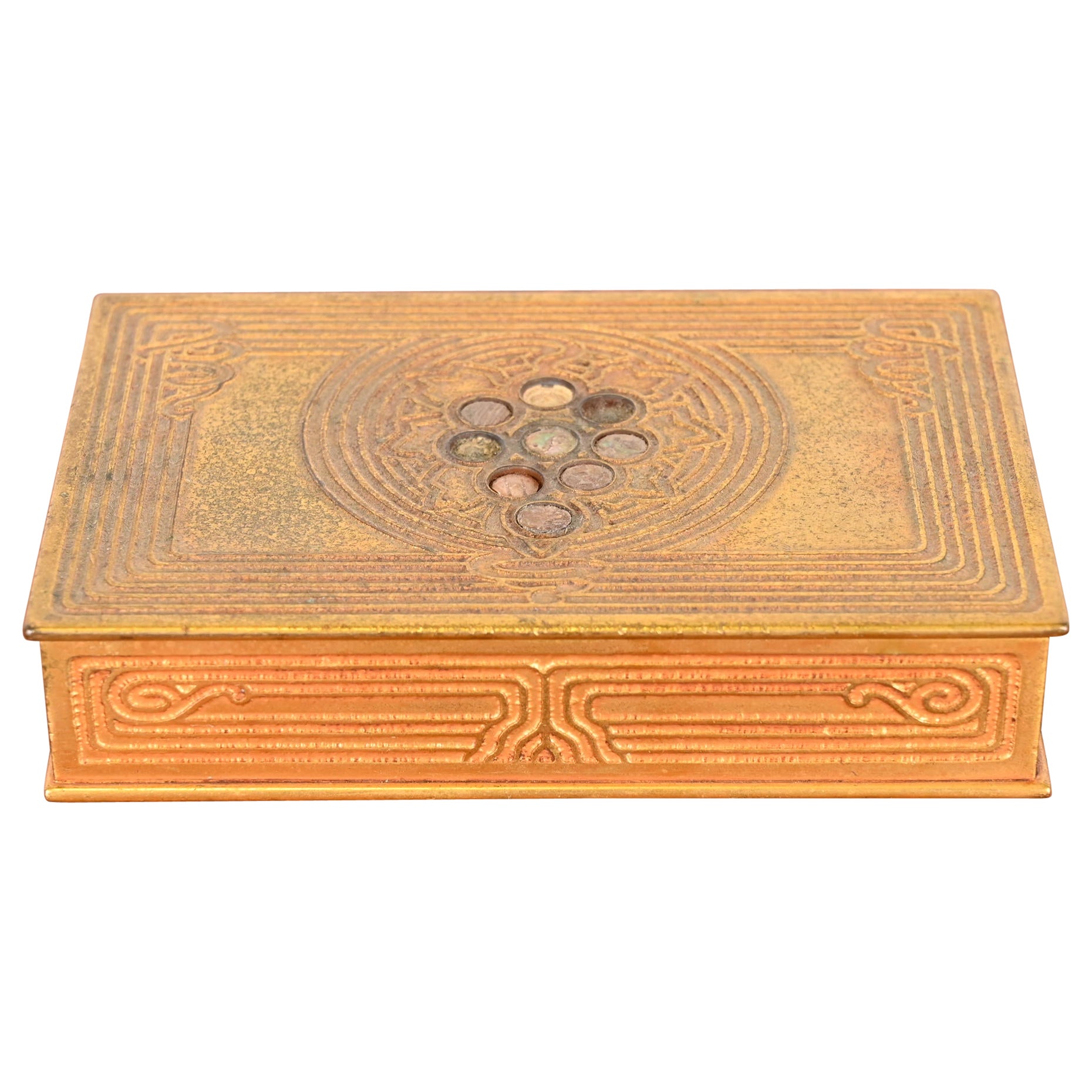 Tiffany Studios New York Bronze Doré and Abalone Desk Box or Jewelry Box
