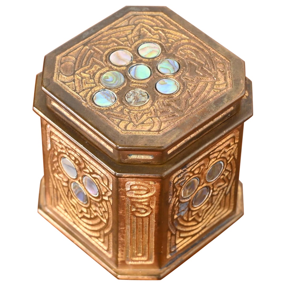 Tiffany Studios New York Bronze Doré and Abalone Inkwell, circa 1910