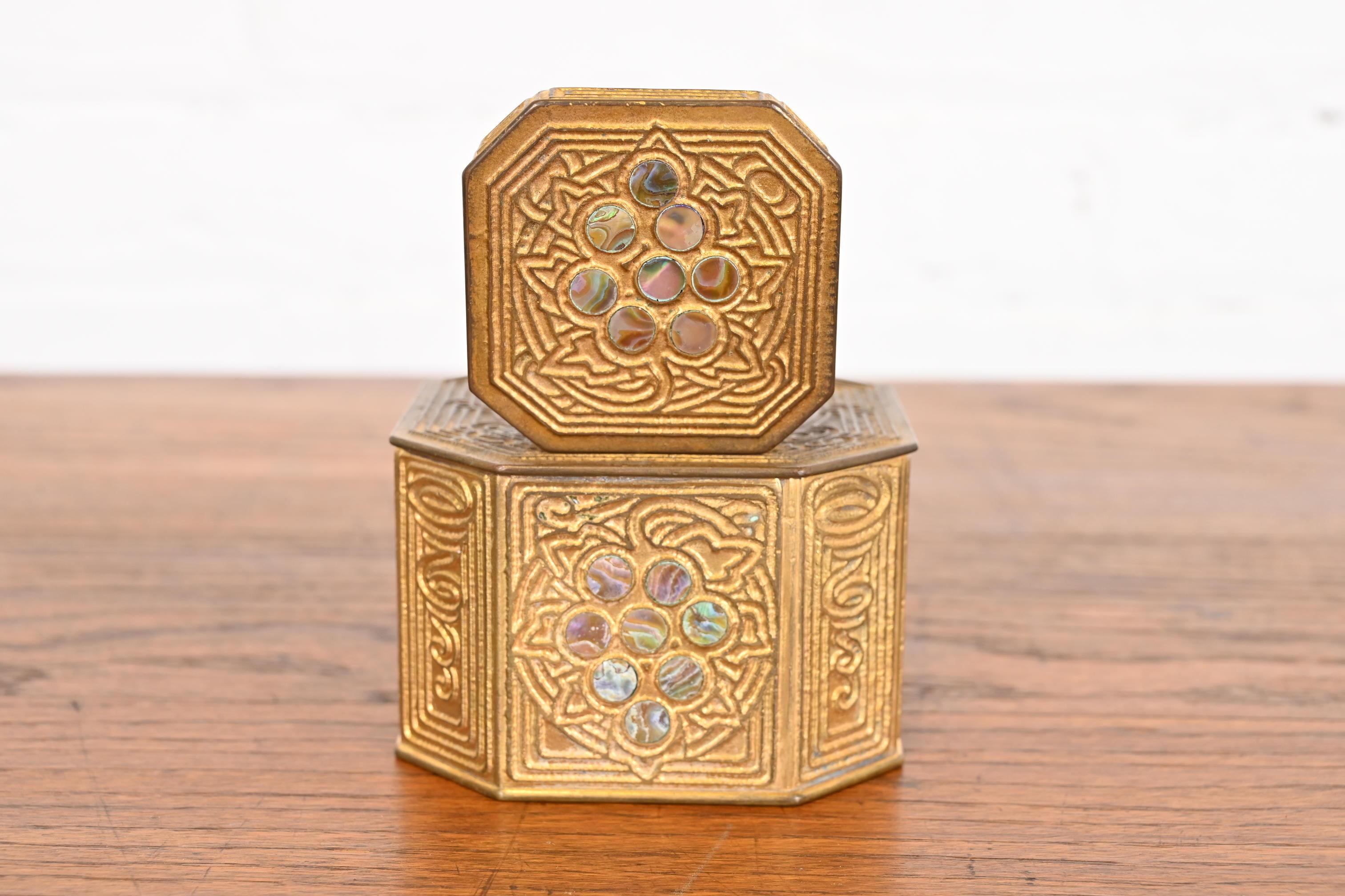 Tiffany Studios New York Bronze Doré and Abalone Inkwell For Sale 7