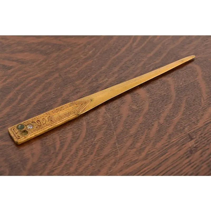 American Tiffany Studios New York Bronze Doré and Abalone Letter Opener For Sale
