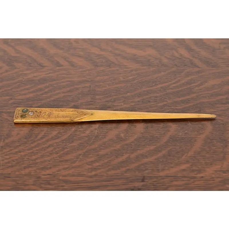Tiffany Studios New York Bronze Doré and Abalone Letter Opener In Good Condition For Sale In South Bend, IN