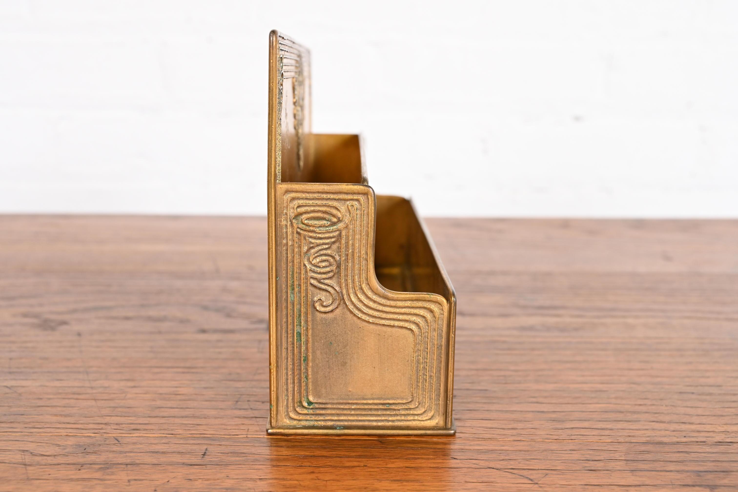 Tiffany Studios New York Bronze Doré and Abalone Letter Rack 6