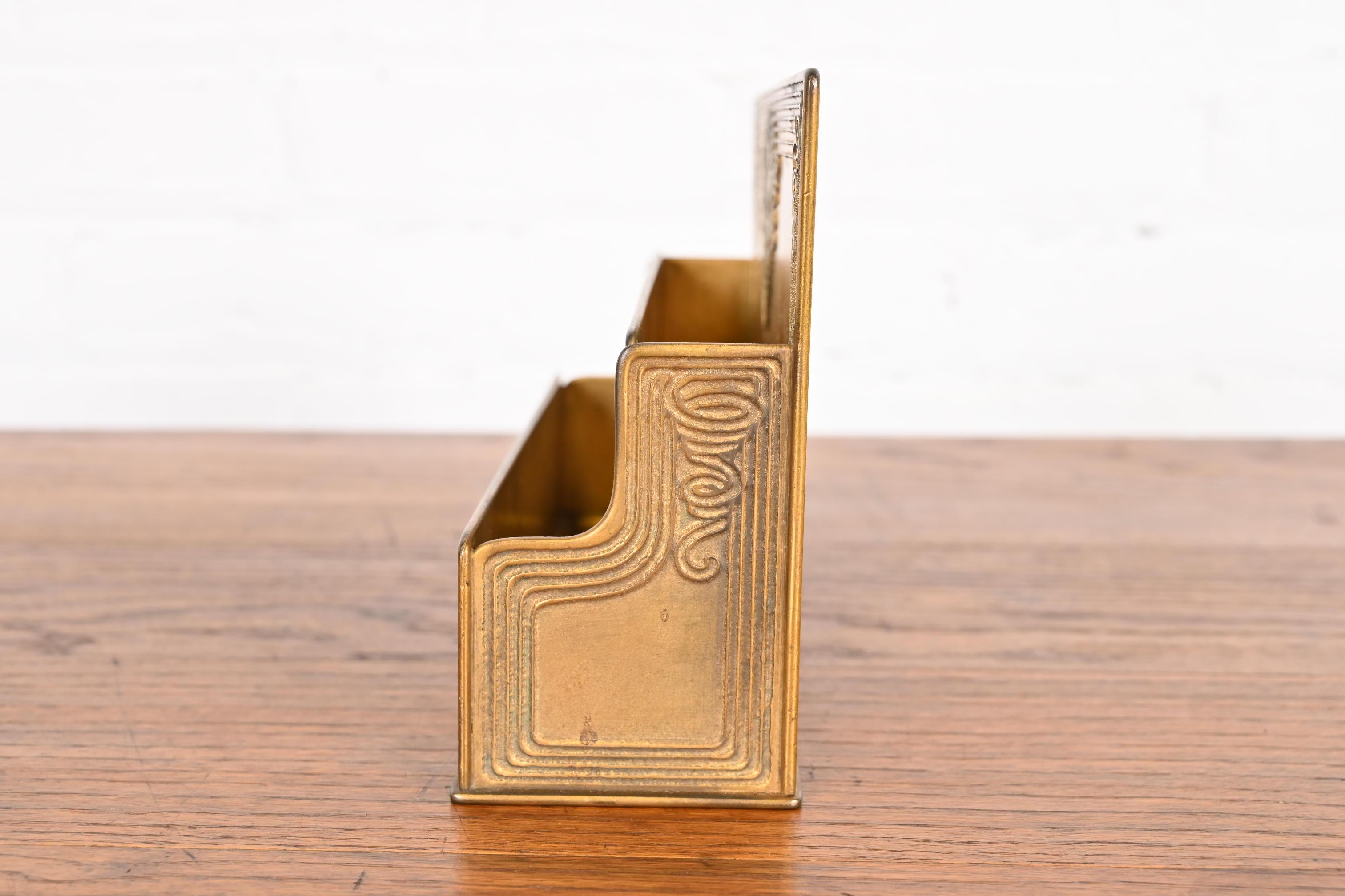 Tiffany Studios New York Bronze Doré and Abalone Letter Rack 8