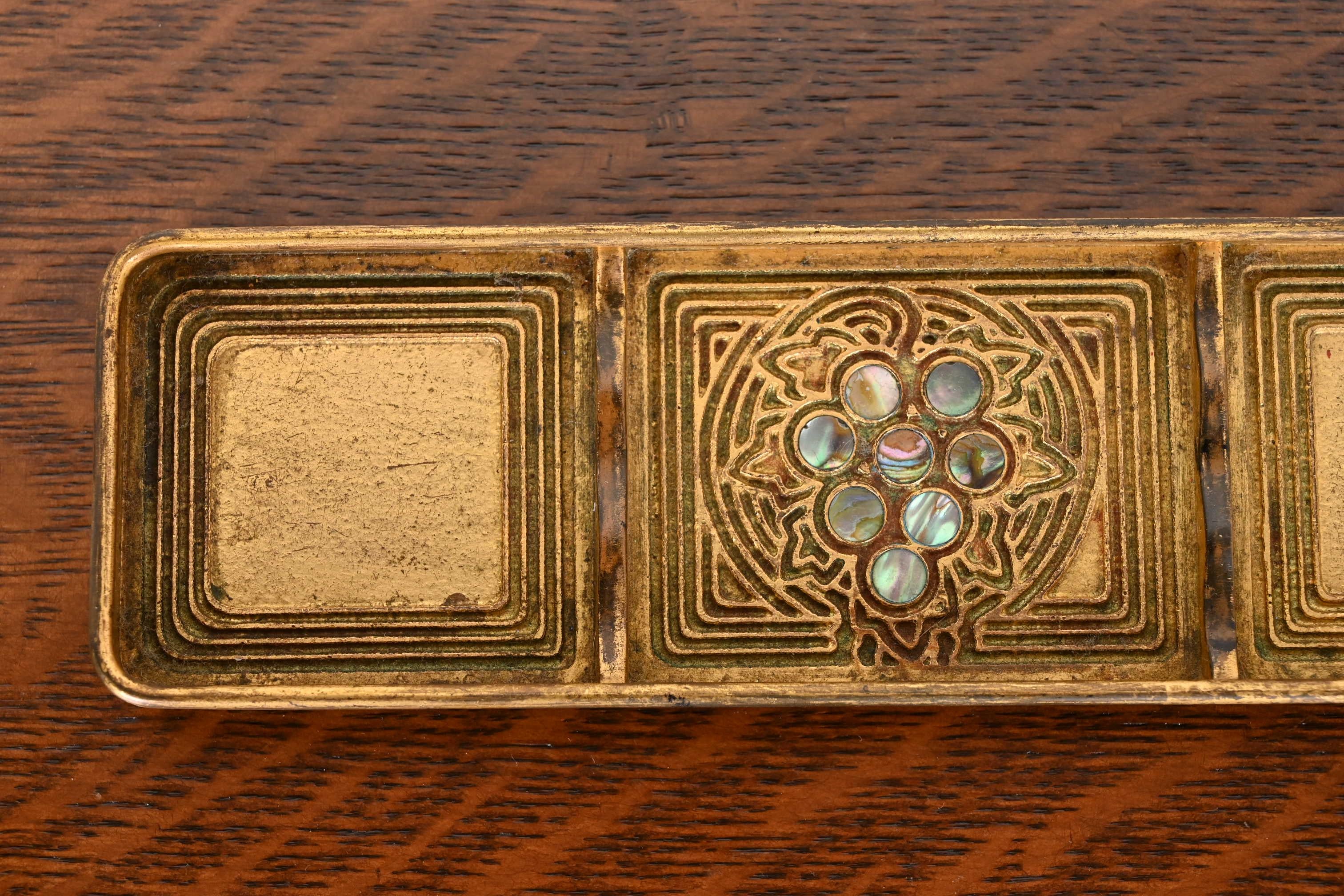 Tiffany Studios New York Bronze Doré and Abalone Pen Tray For Sale 2