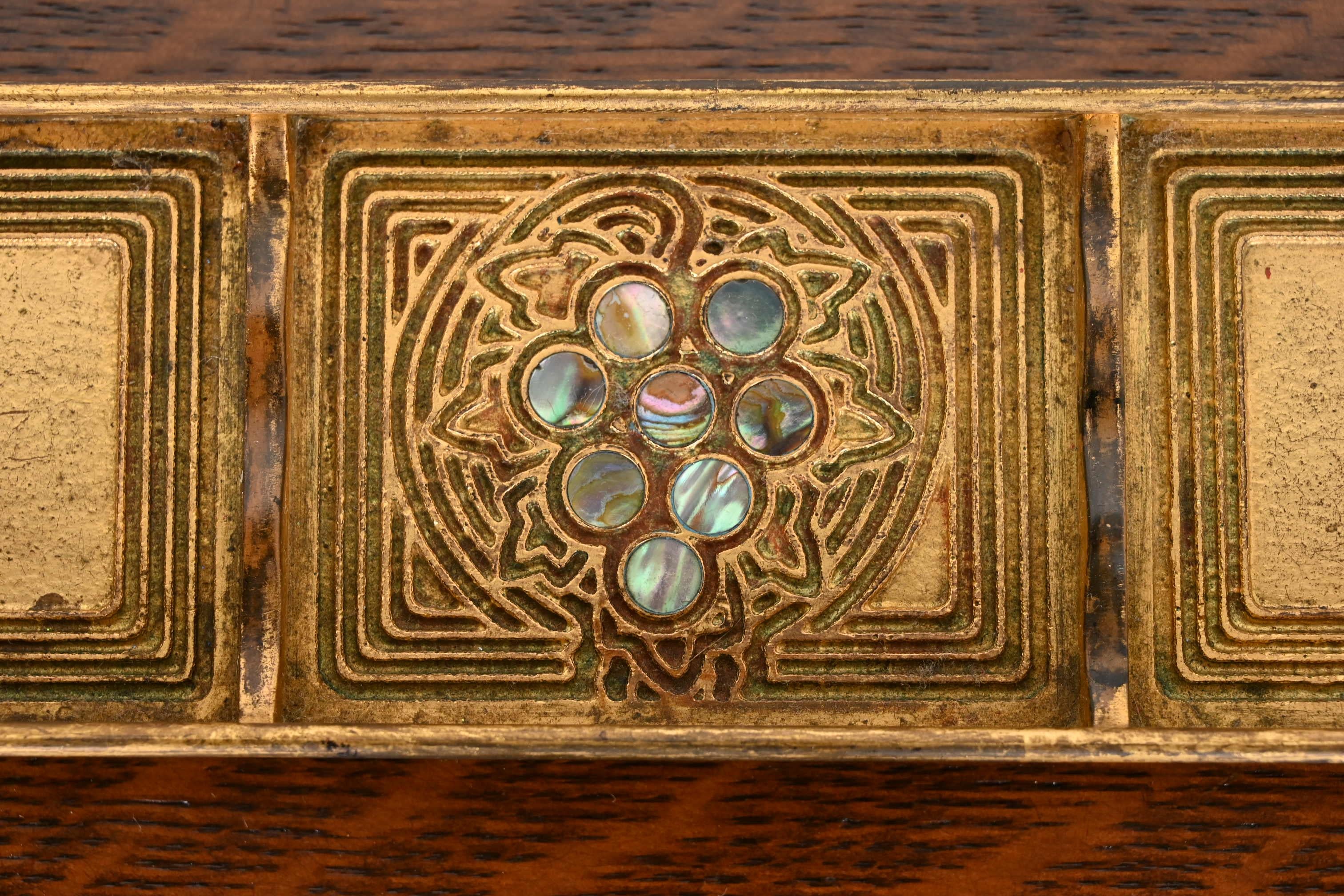 Tiffany Studios New York Bronze Doré and Abalone Pen Tray For Sale 3