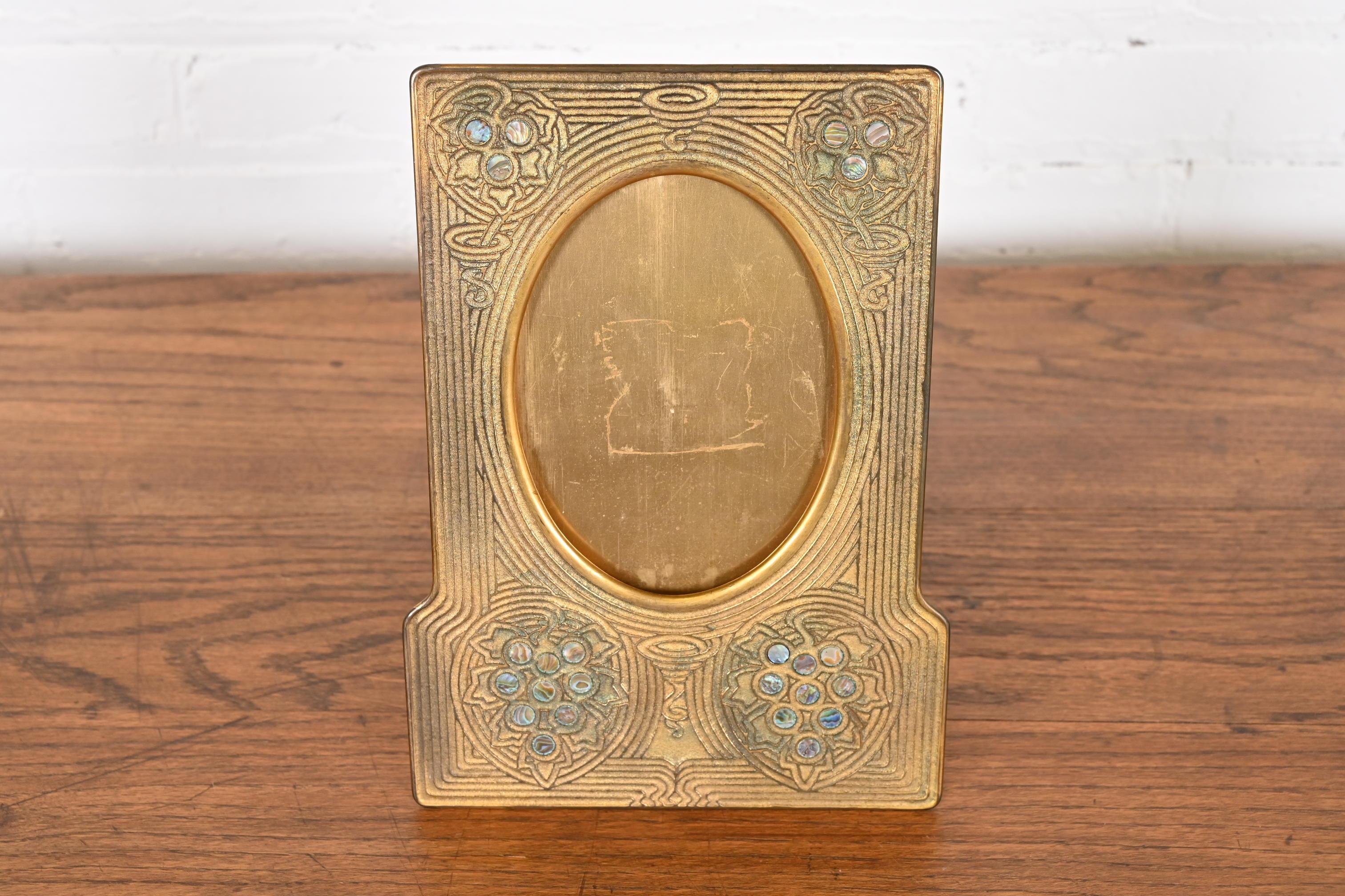 Tiffany Studios New York Bronze Doré and Abalone Picture Frame, Circa 1910 In Good Condition In South Bend, IN