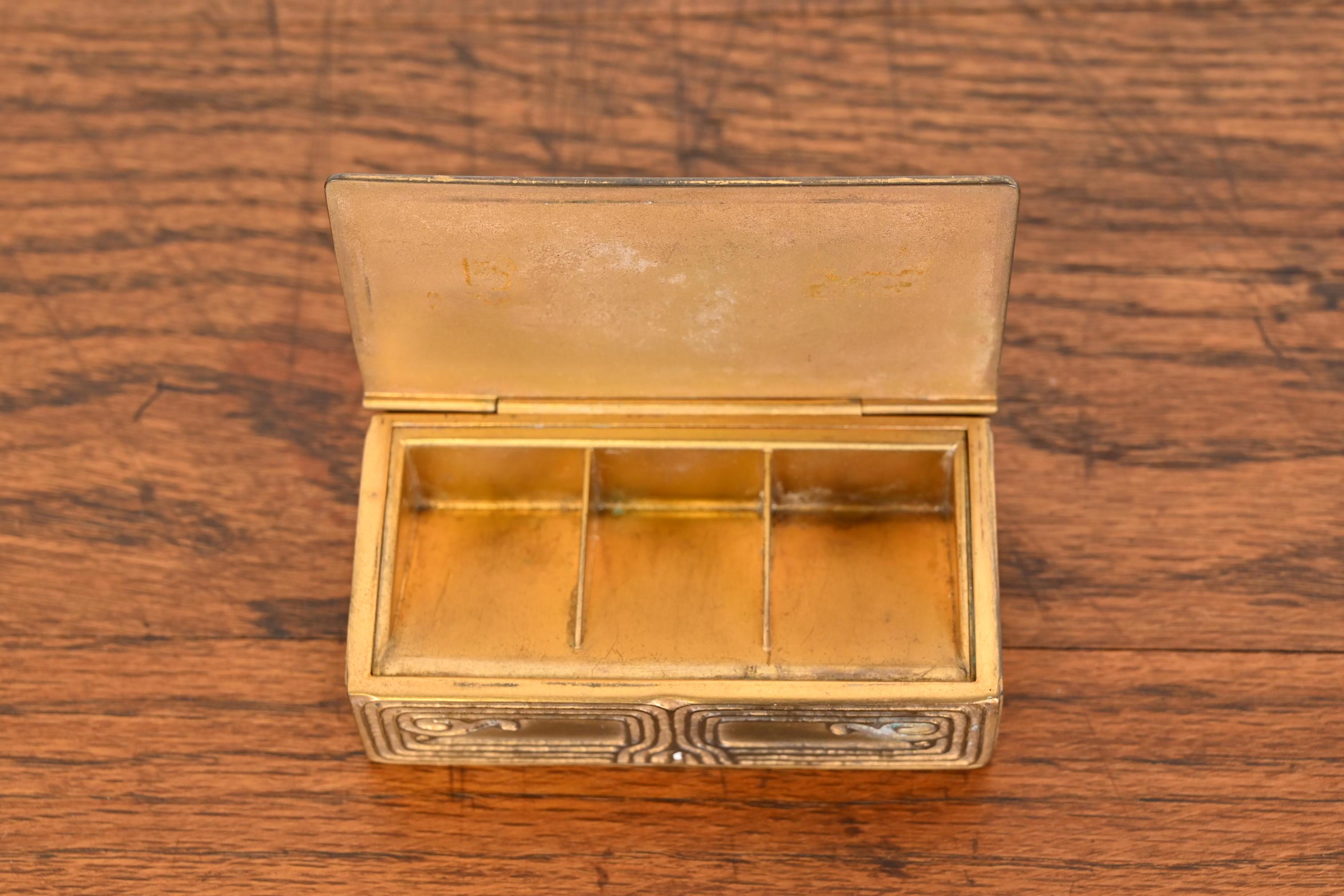 Tiffany Studios New York Bronze Doré and Abalone Stamp Box 4