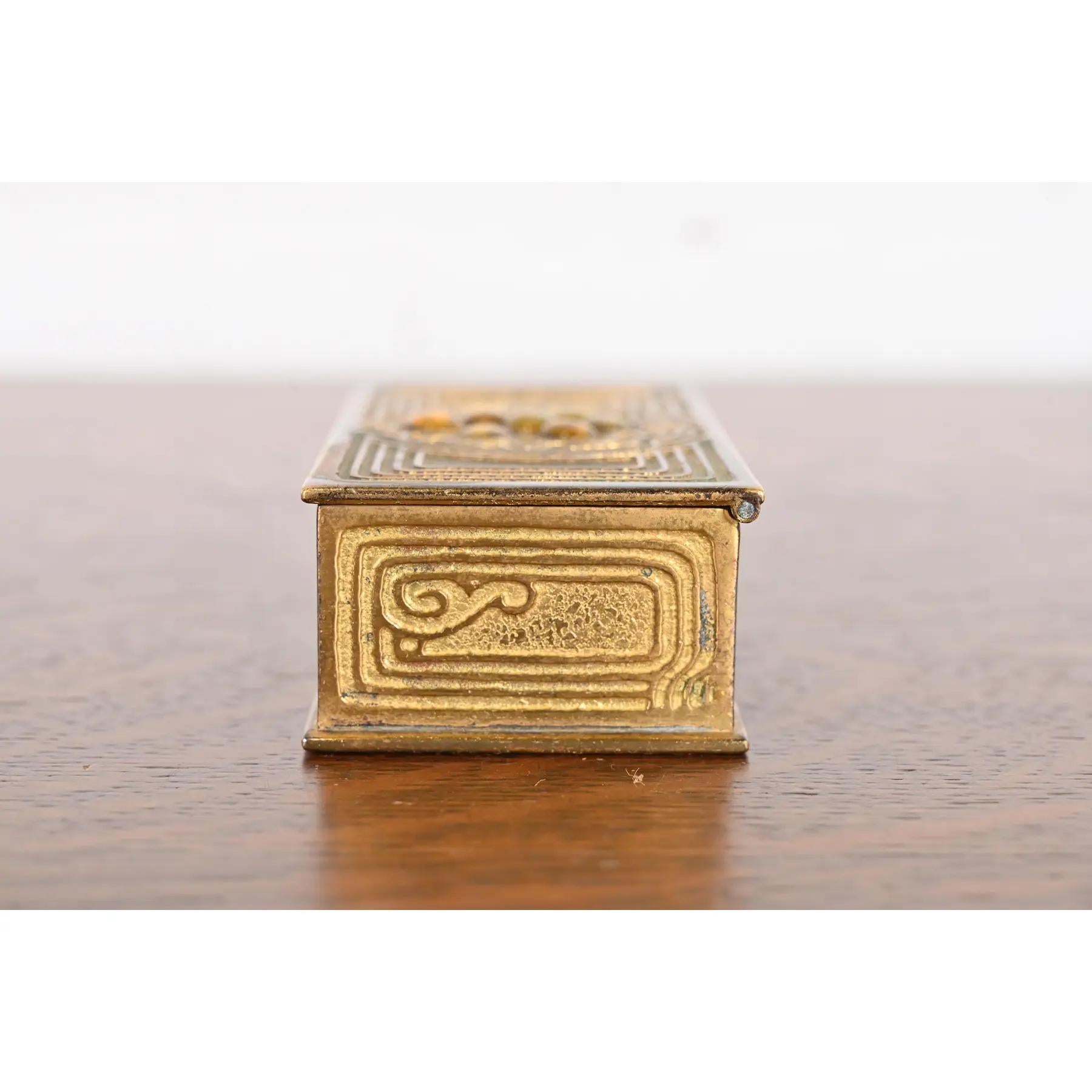 Tiffany Studios New York Bronze Doré and Abalone Stamp Box For Sale 4