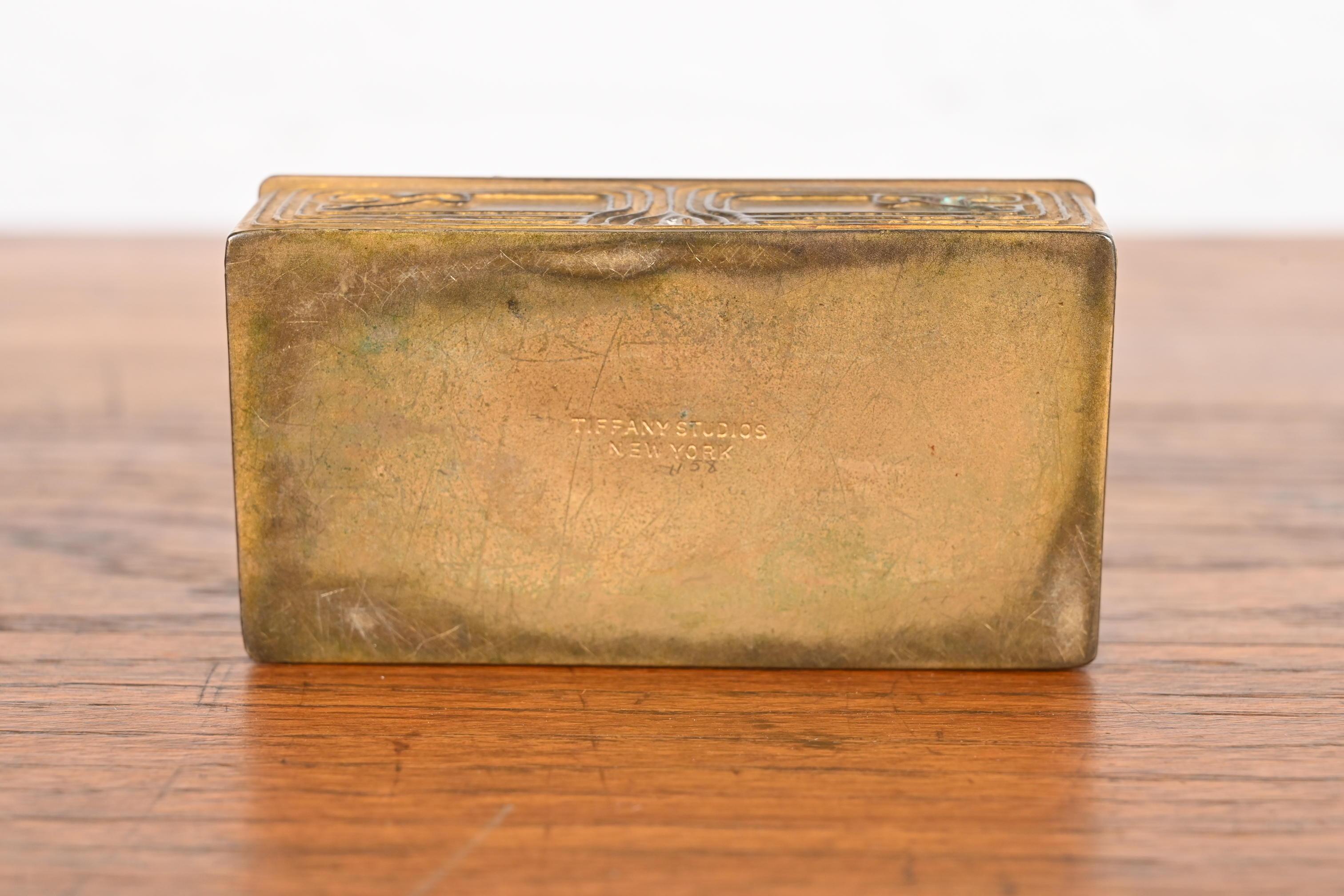 Tiffany Studios New York Bronze Doré and Abalone Stamp Box 8