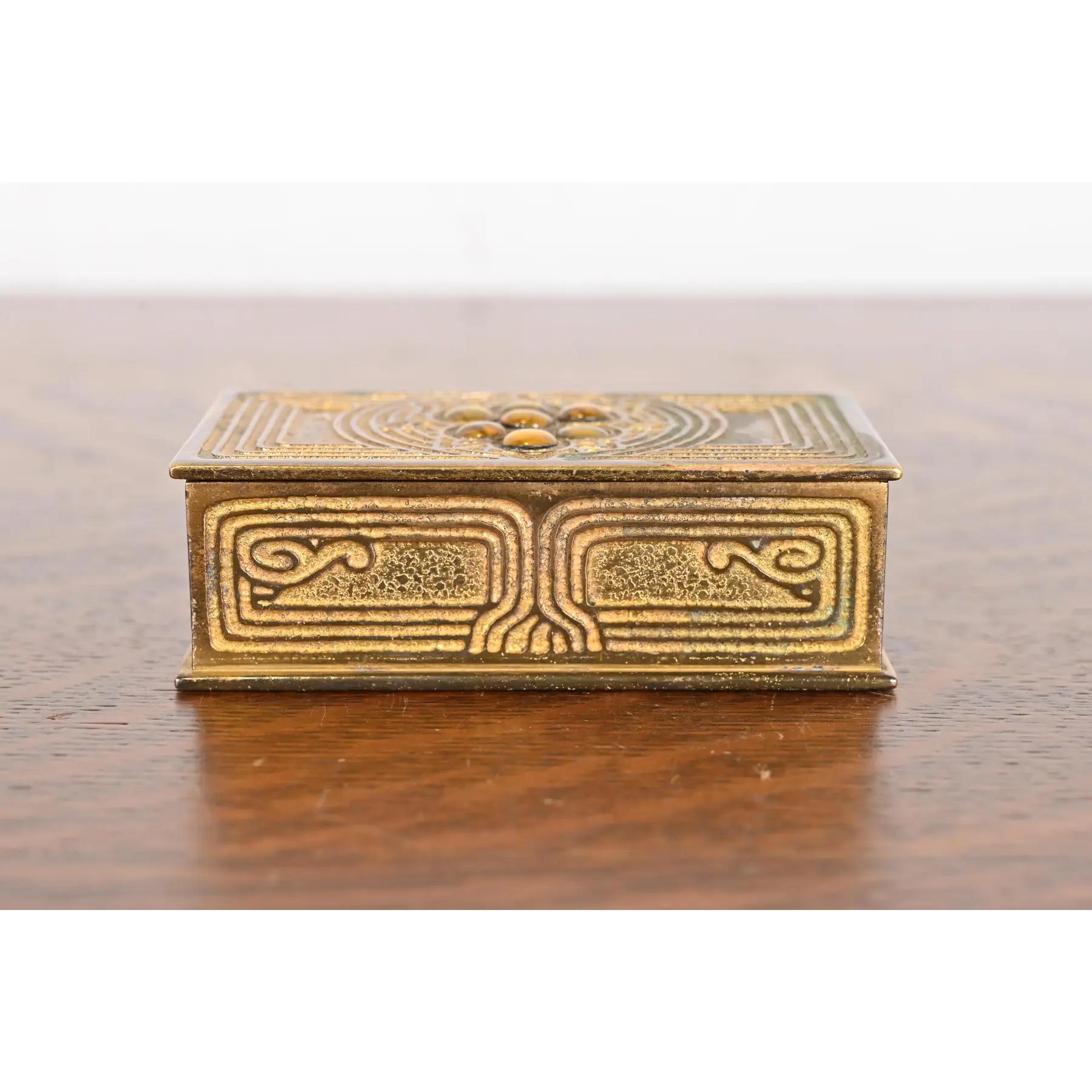 Arts and Crafts Tiffany Studios New York Bronze Doré and Abalone Stamp Box For Sale