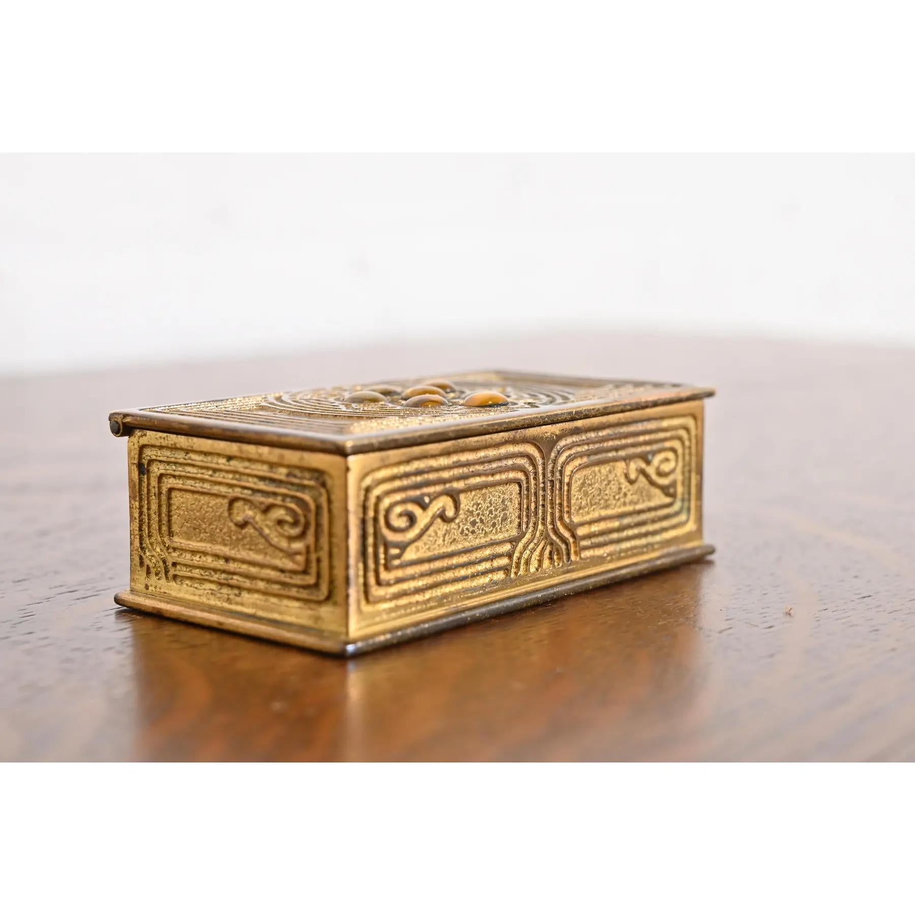 Tiffany Studios New York Bronze Doré and Abalone Stamp Box In Good Condition For Sale In South Bend, IN