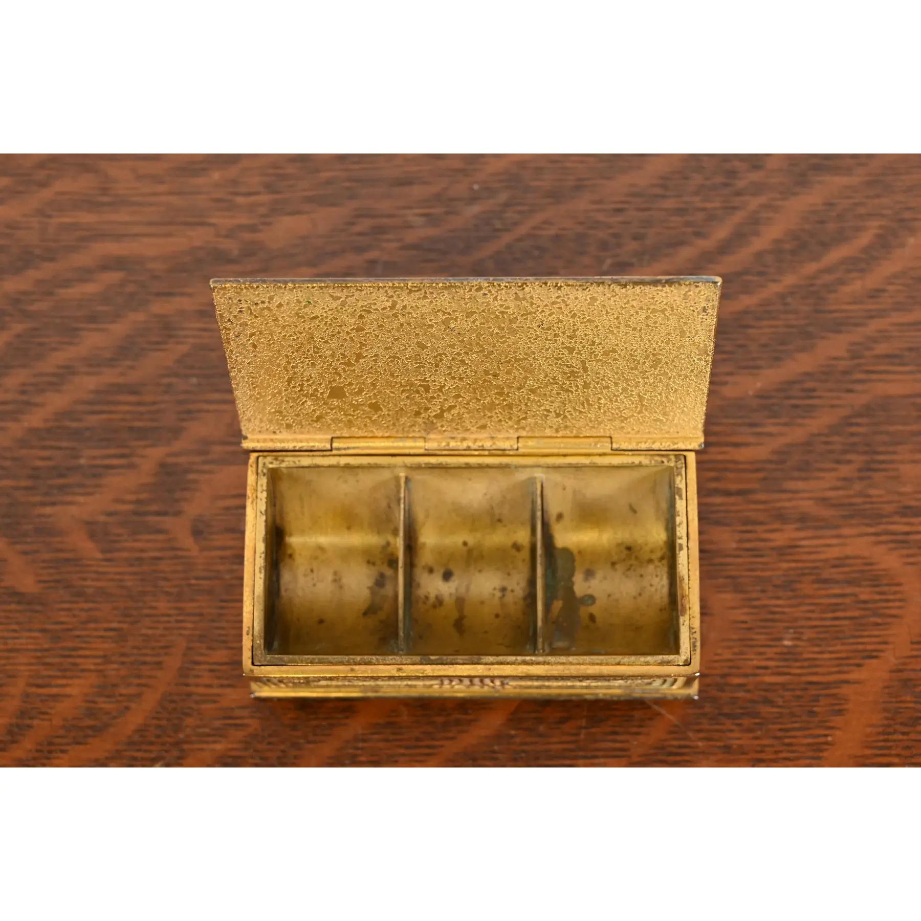 Tiffany Studios New York Bronze Doré and Abalone Stamp Box For Sale 2