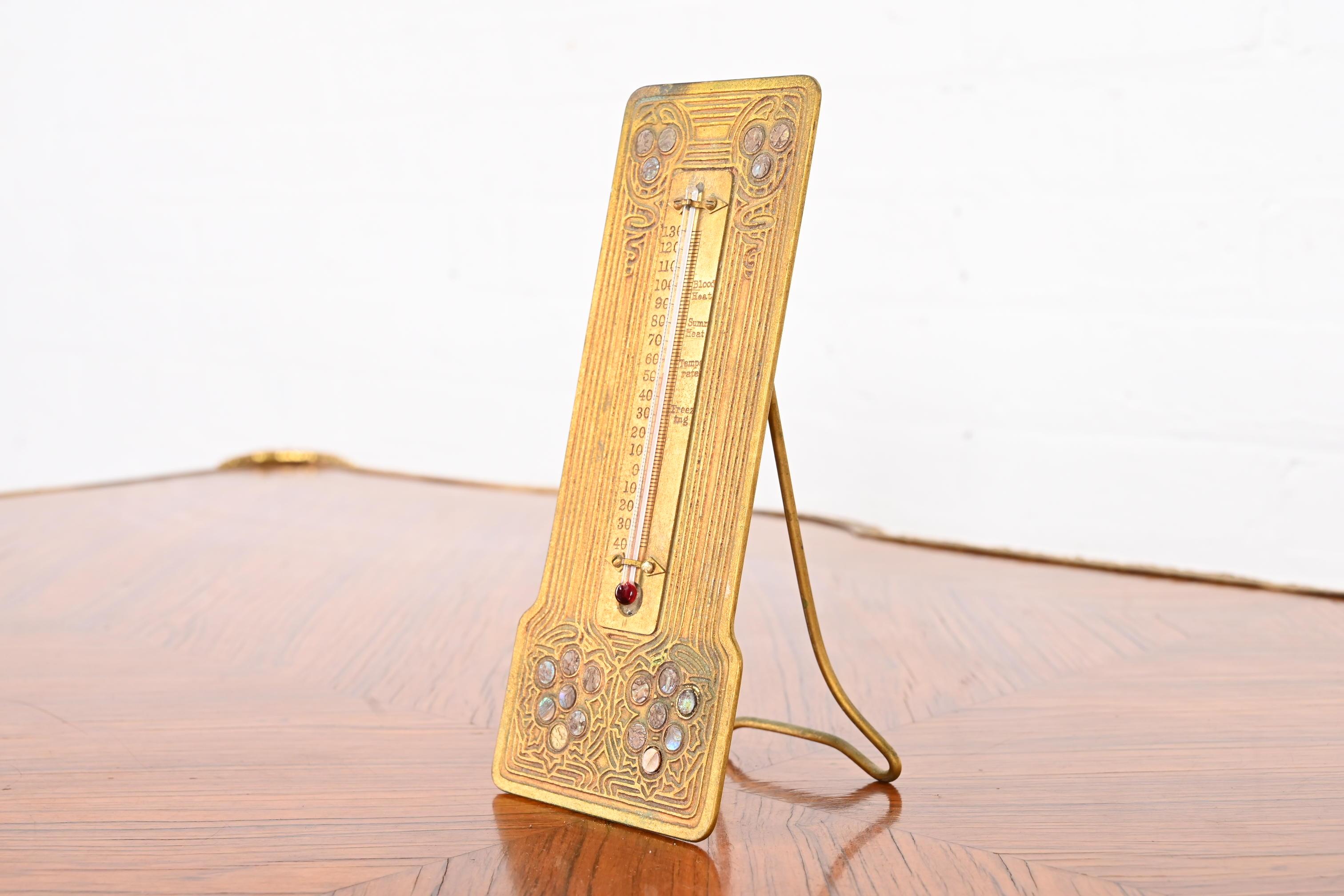 20th Century Tiffany Studios New York Bronze Doré and Abalone Thermometer