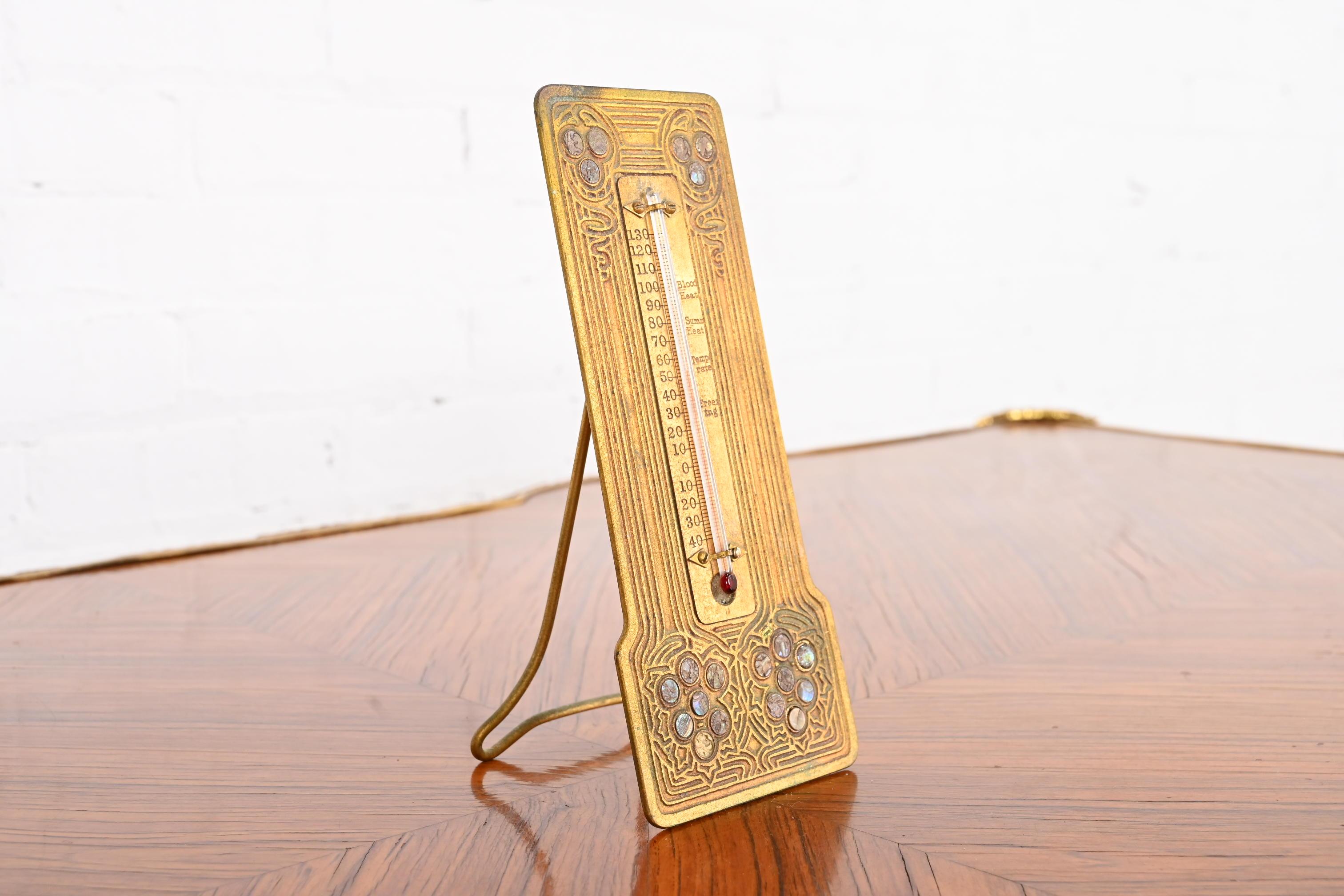 Tiffany Studios New York Bronze Doré and Abalone Thermometer 2