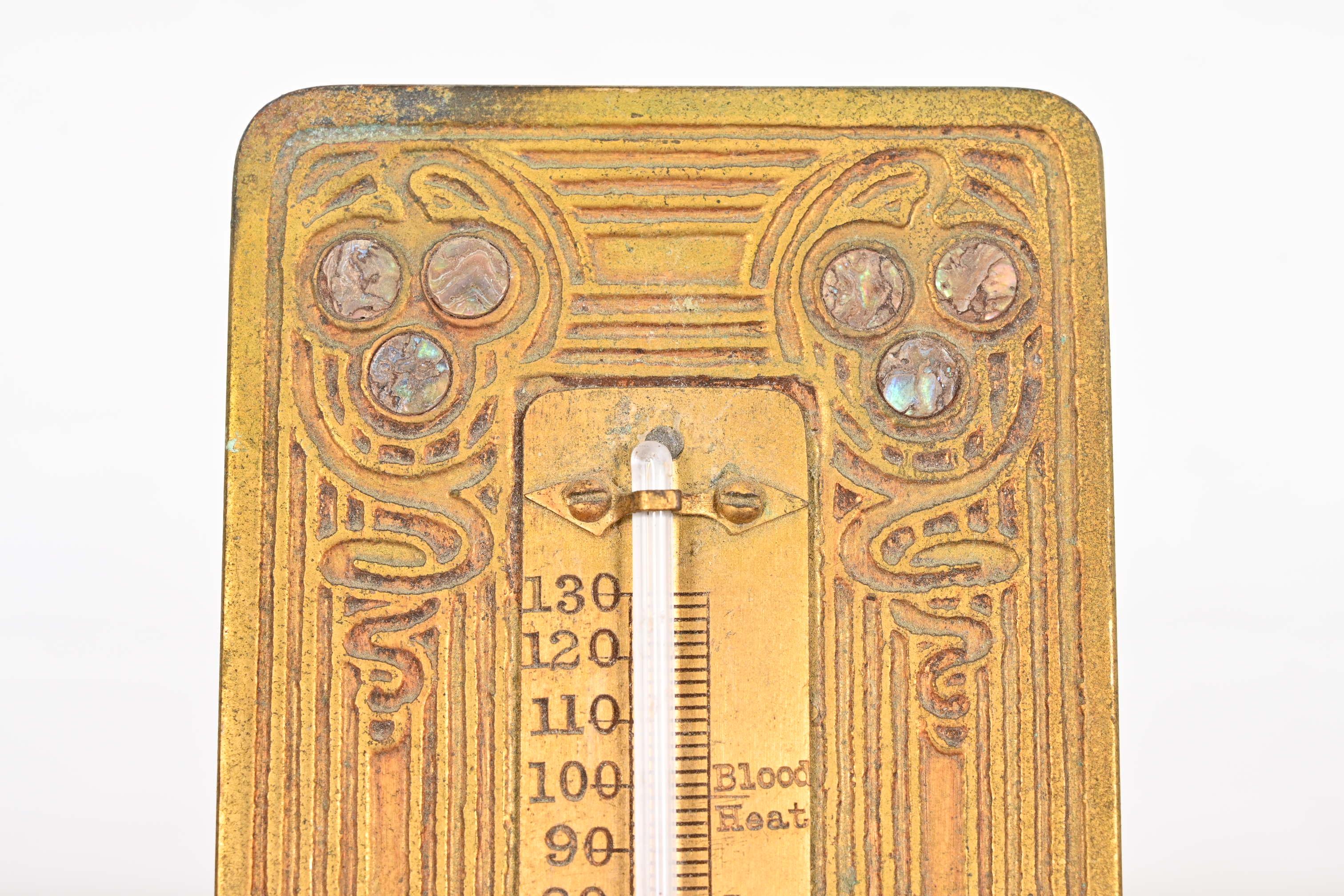 Tiffany Studios New York Bronze Doré and Abalone Thermometer 3