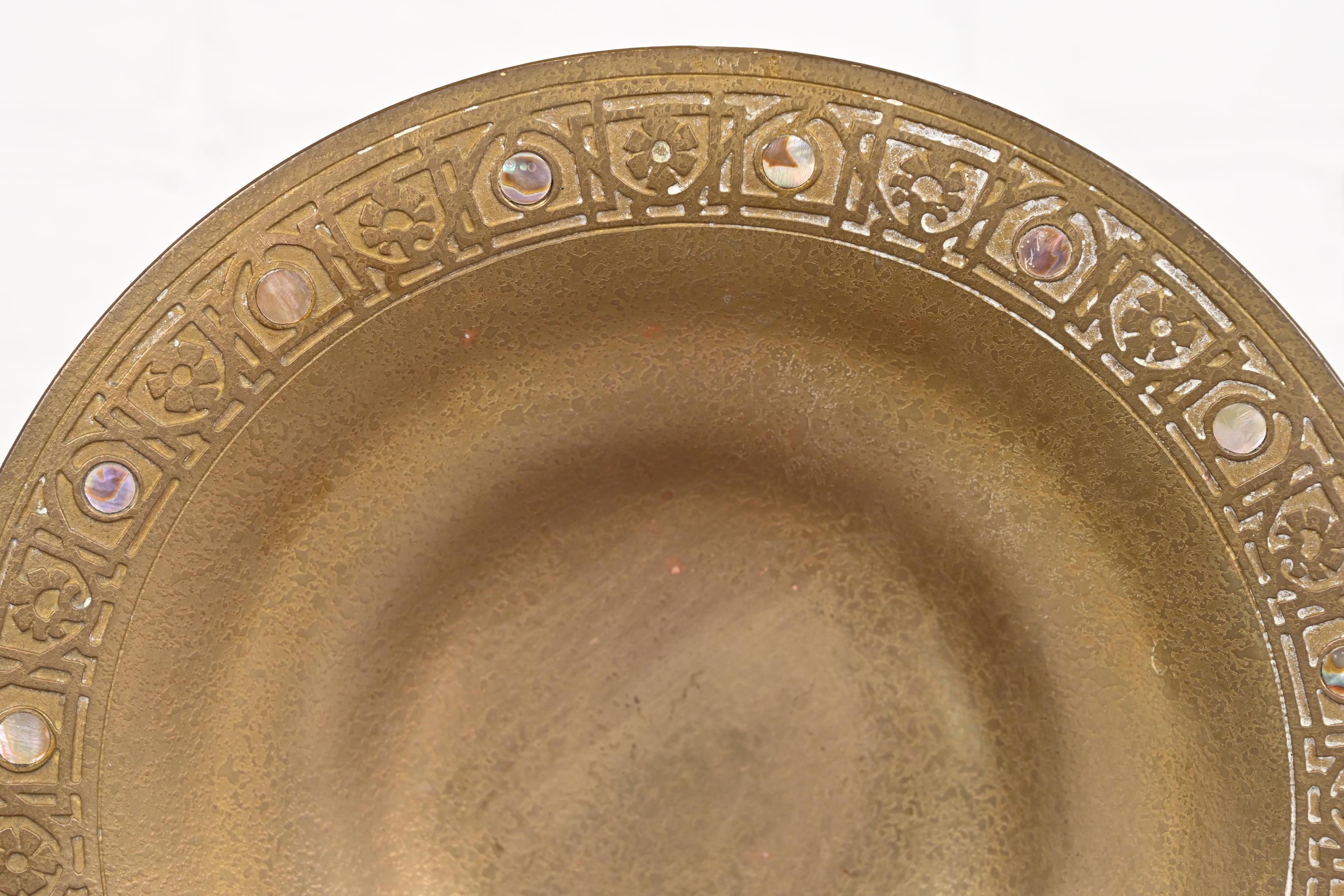 Arts and Crafts Tiffany Studios New York Bronze Doré Bowl With Abalone Inlay