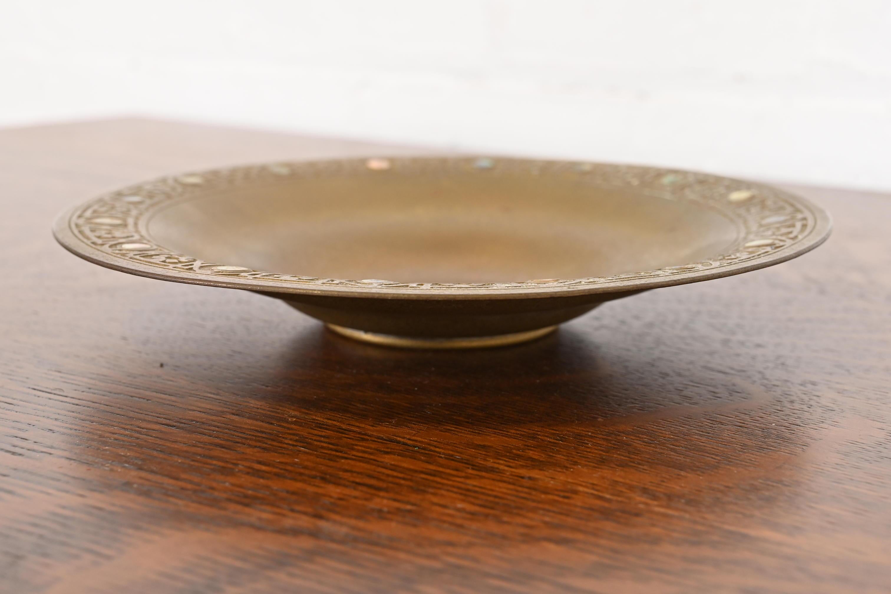 Tiffany Studios New York Bronze Doré Bowl With Abalone Inlay In Good Condition In South Bend, IN