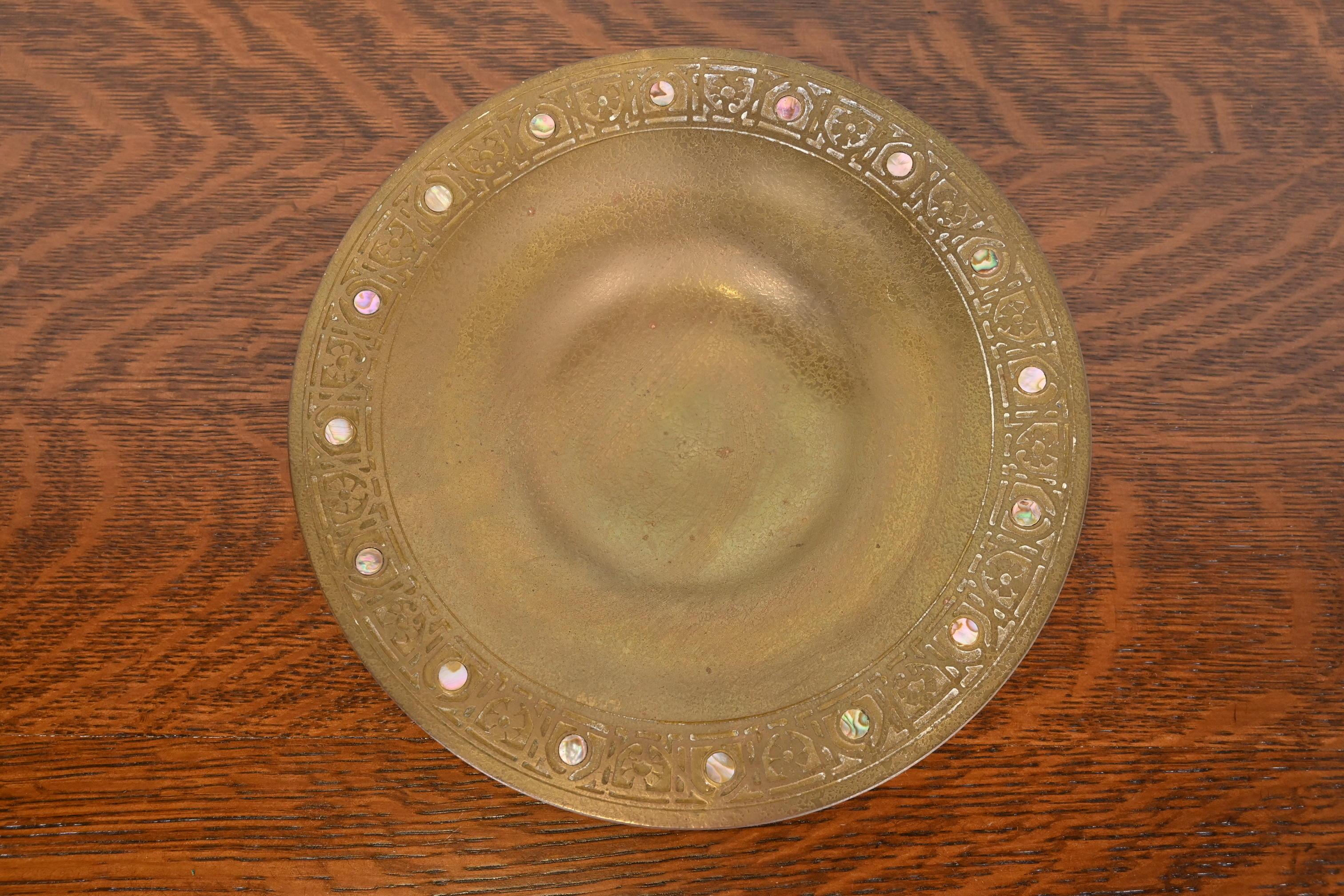 Tiffany Studios New York Bronze Doré Bowl With Abalone Inlay 1