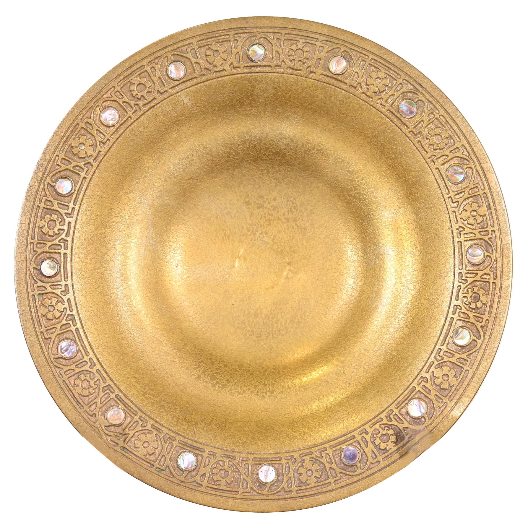 Tiffany Studios New York Bronze Doré Bowl With Abalone Inlay