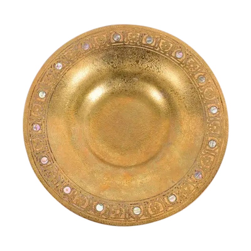 Tiffany Studios New York Bronze Doré Bowl With Abalone Inlay