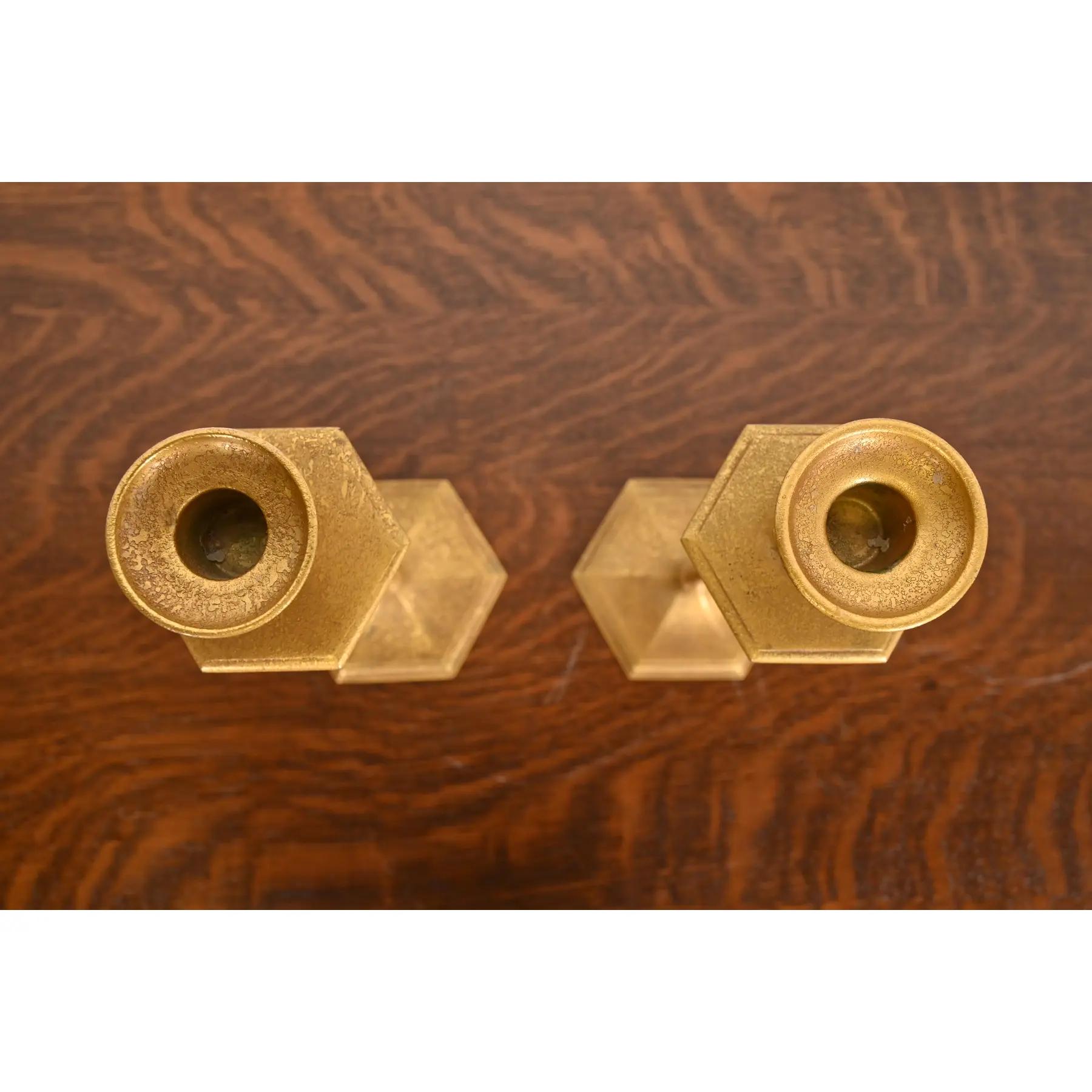 20th Century Tiffany Studios New York Bronze Doré Candlesticks, Pair For Sale