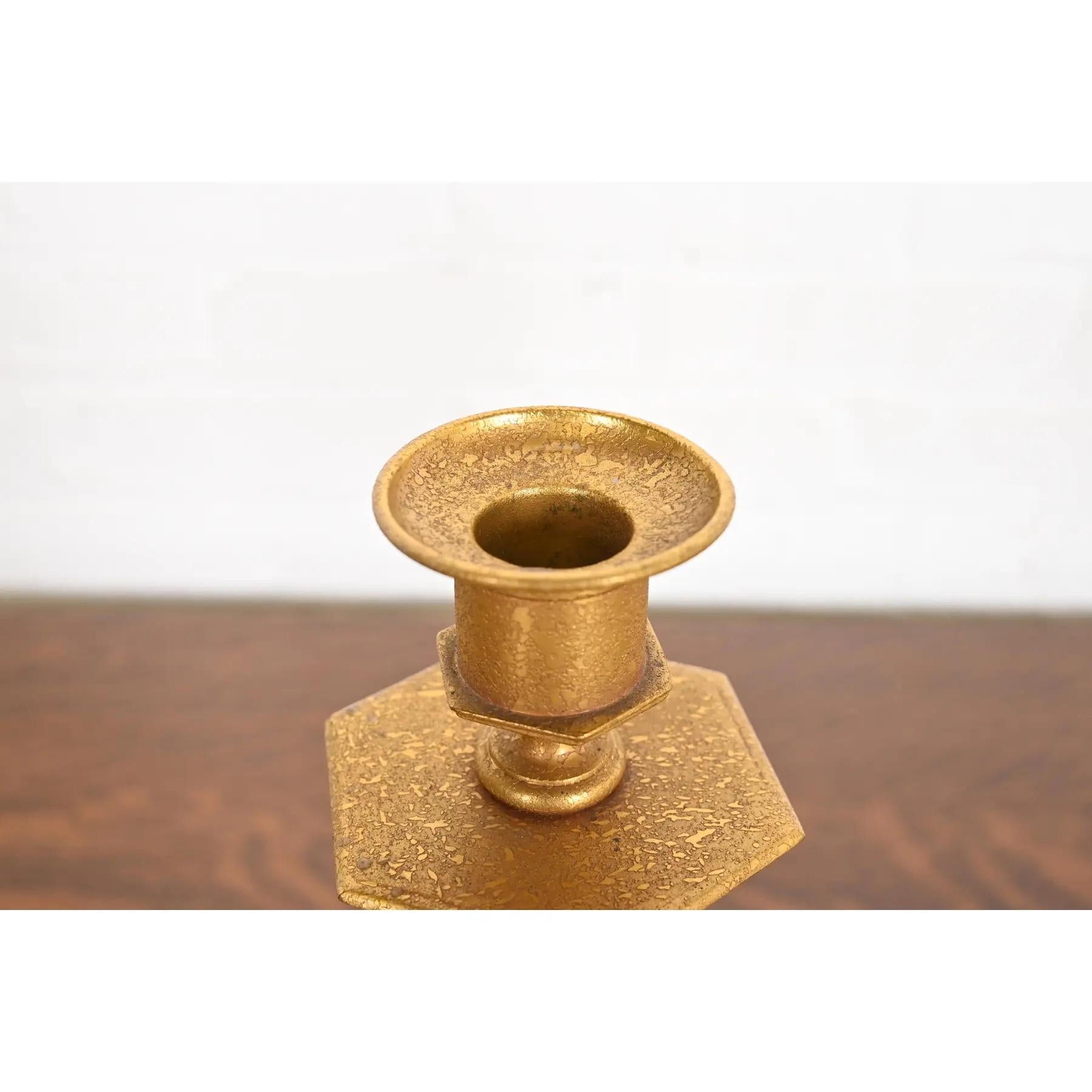 Tiffany Studios New York Bronze Doré Candlesticks, Pair For Sale 1