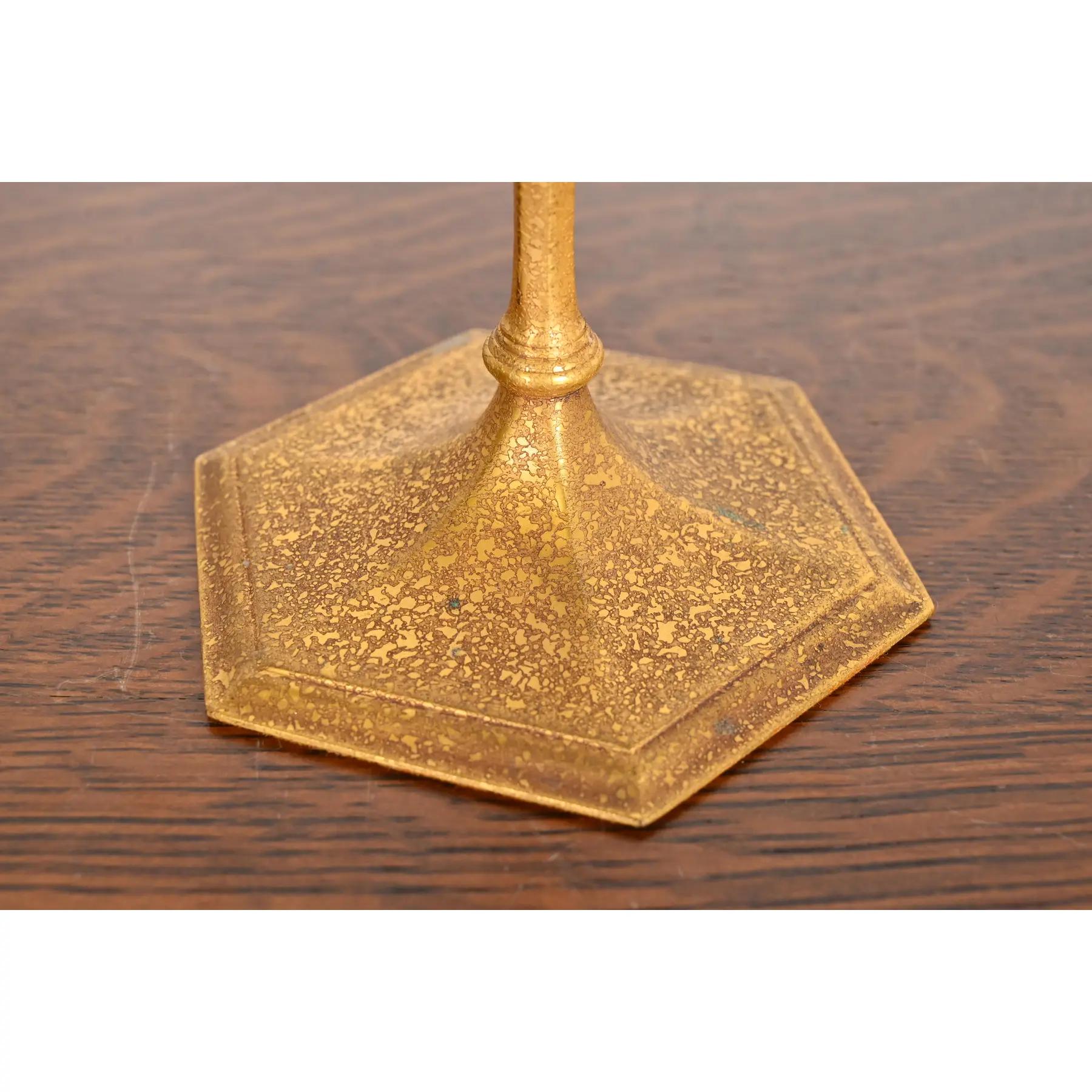 Tiffany Studios New York Bronze Doré Candlesticks, Pair For Sale 3