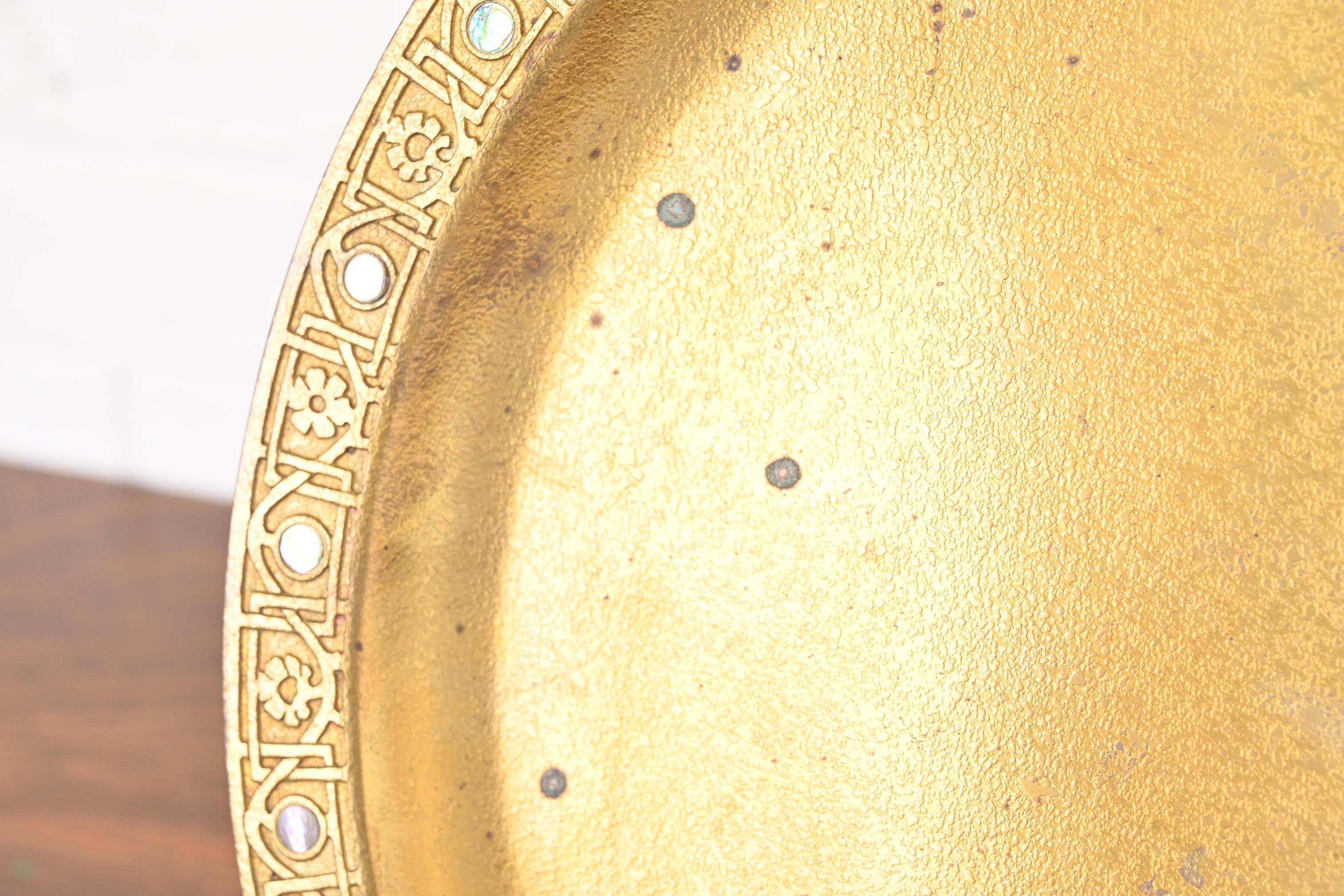 Tiffany Studios New York Bronze Doré Charger Plate or Tray With Abalone Inlay In Good Condition In South Bend, IN