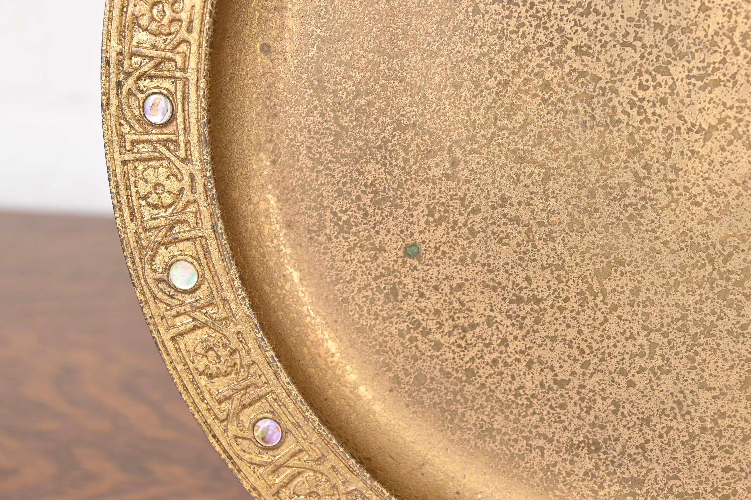 Tiffany Studios New York Bronze Doré Charger Plate or Tray With Abalone Inlay 1