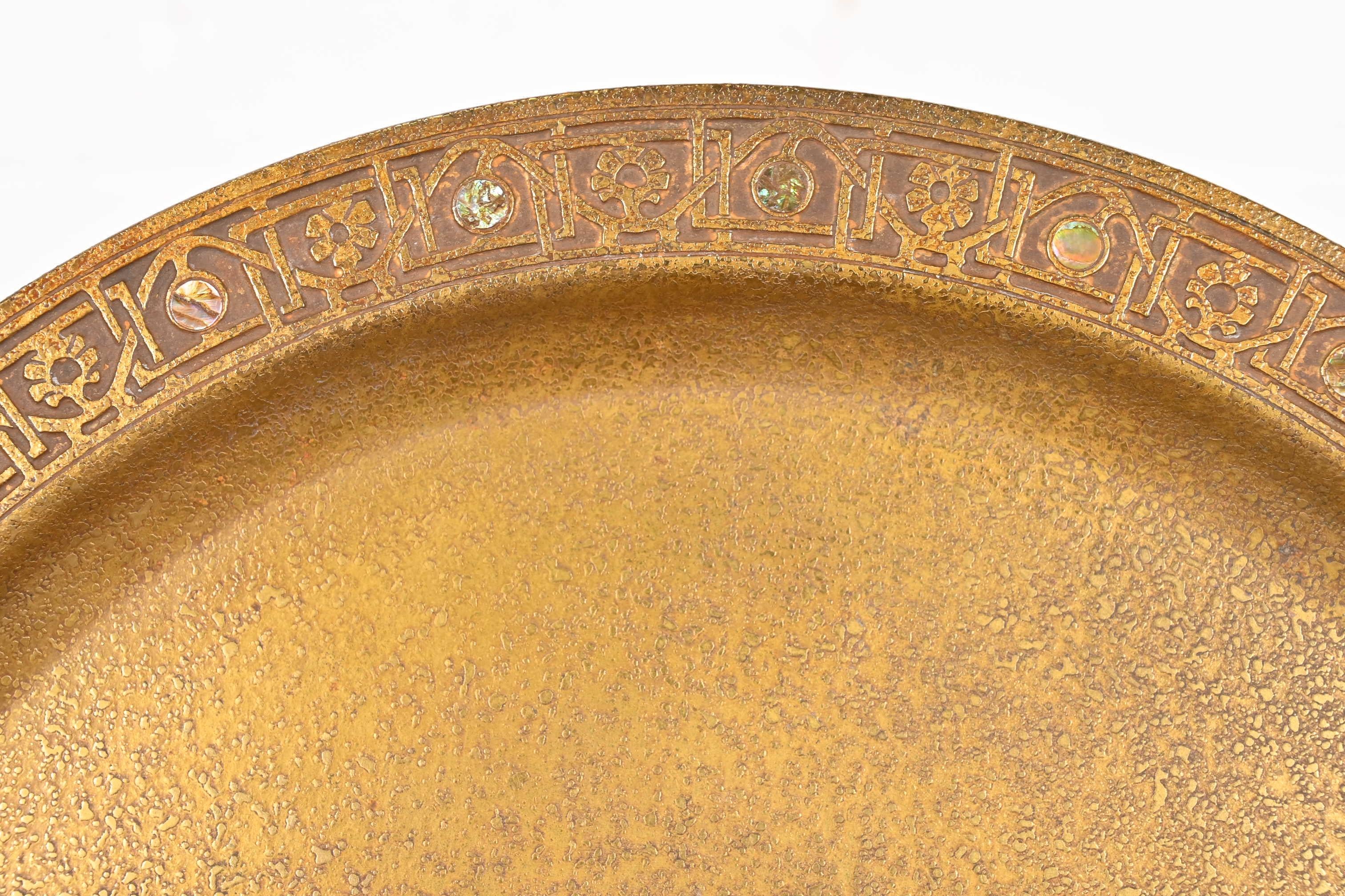 Tiffany Studios New York Bronze Doré Charger Plate or Tray With Abalone Inlay For Sale 1